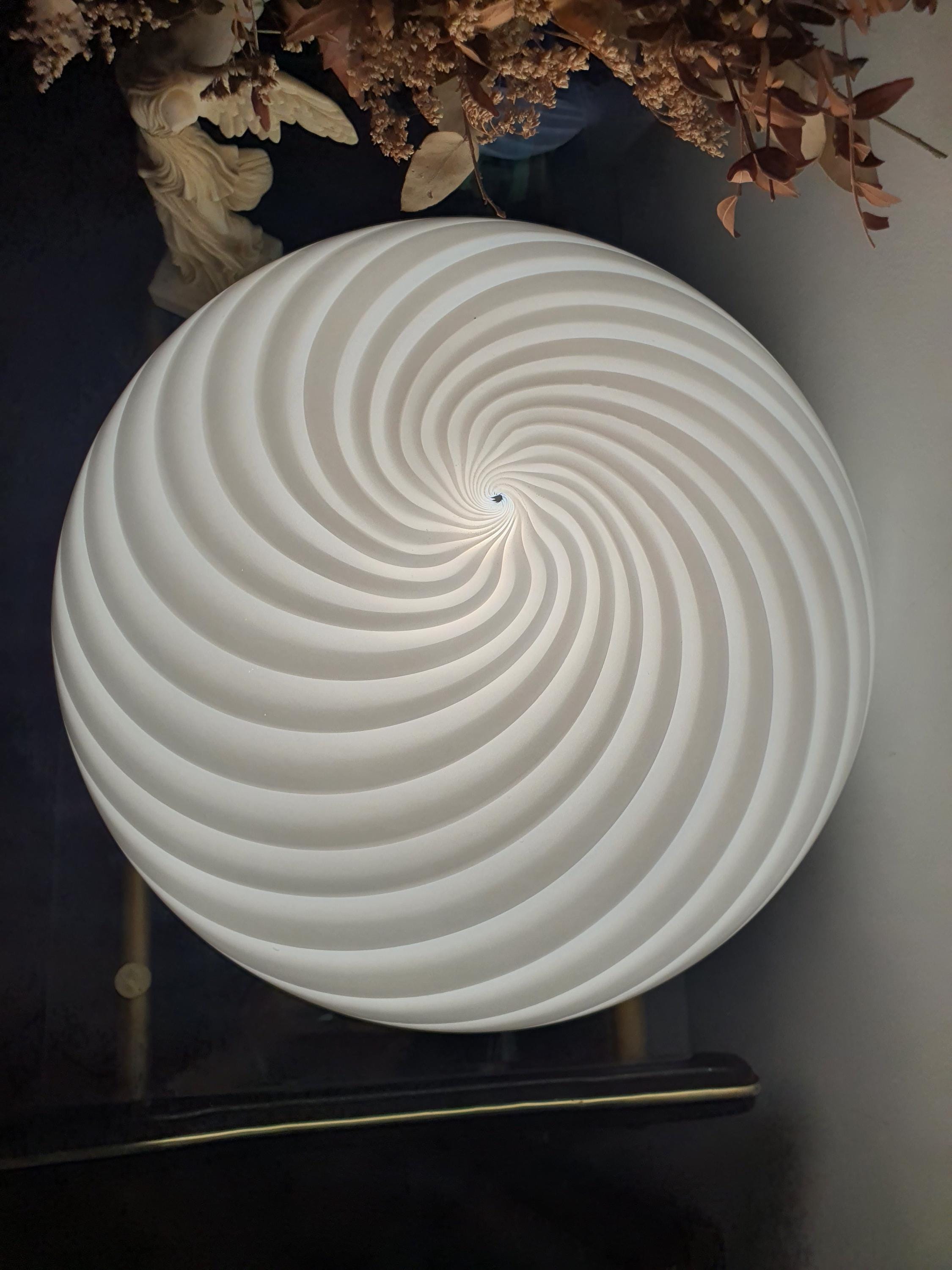 Vintage Murano Glass Swirl Lamp: MCM Flush Mount Ceiling/Table Light