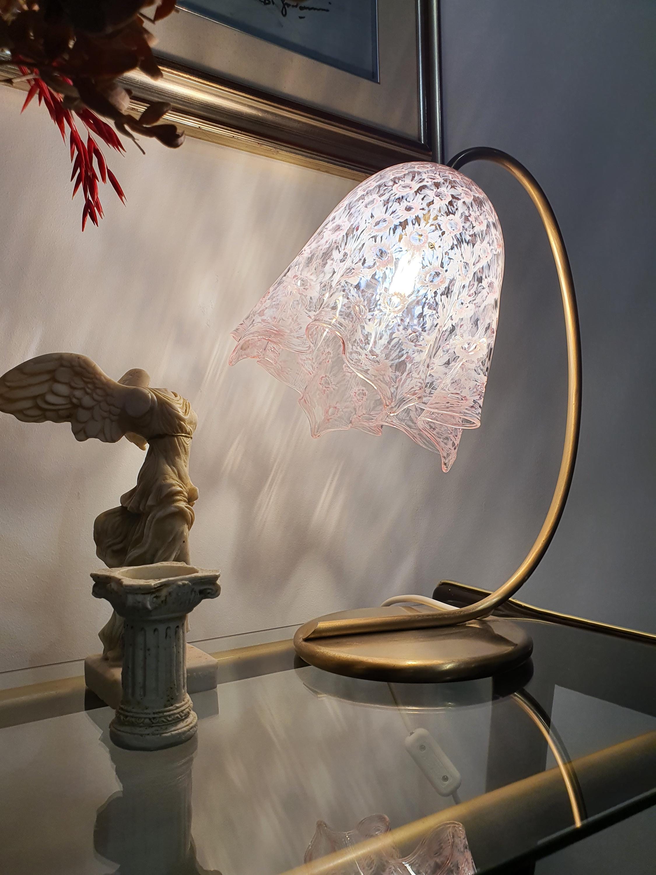 La Murrina Vintage Murano Glass Desk Lamp: Pink Handkerchief Fazzoletto Design