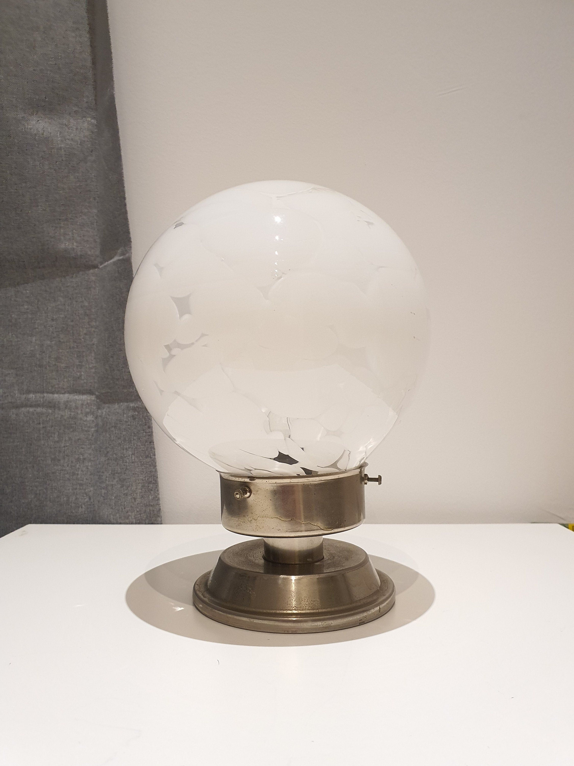 Murano Glass Globe Lamp: 1970s Italian Space Age Bedside Light