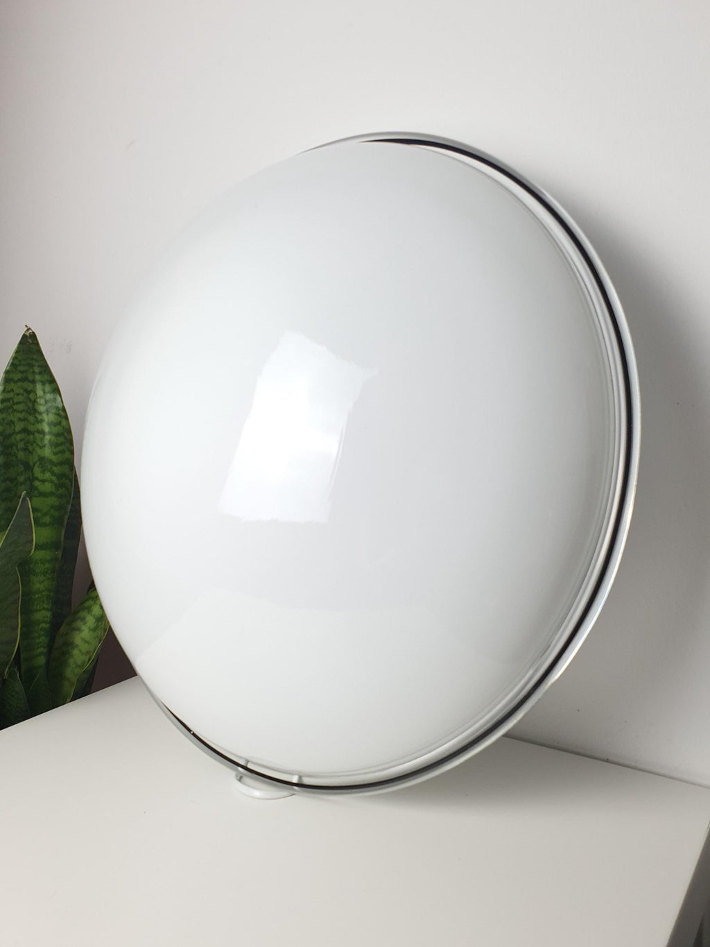 XL Murano Glass Flush Mount Light: Mid-Century Italian White & Black Ceiling Lamp