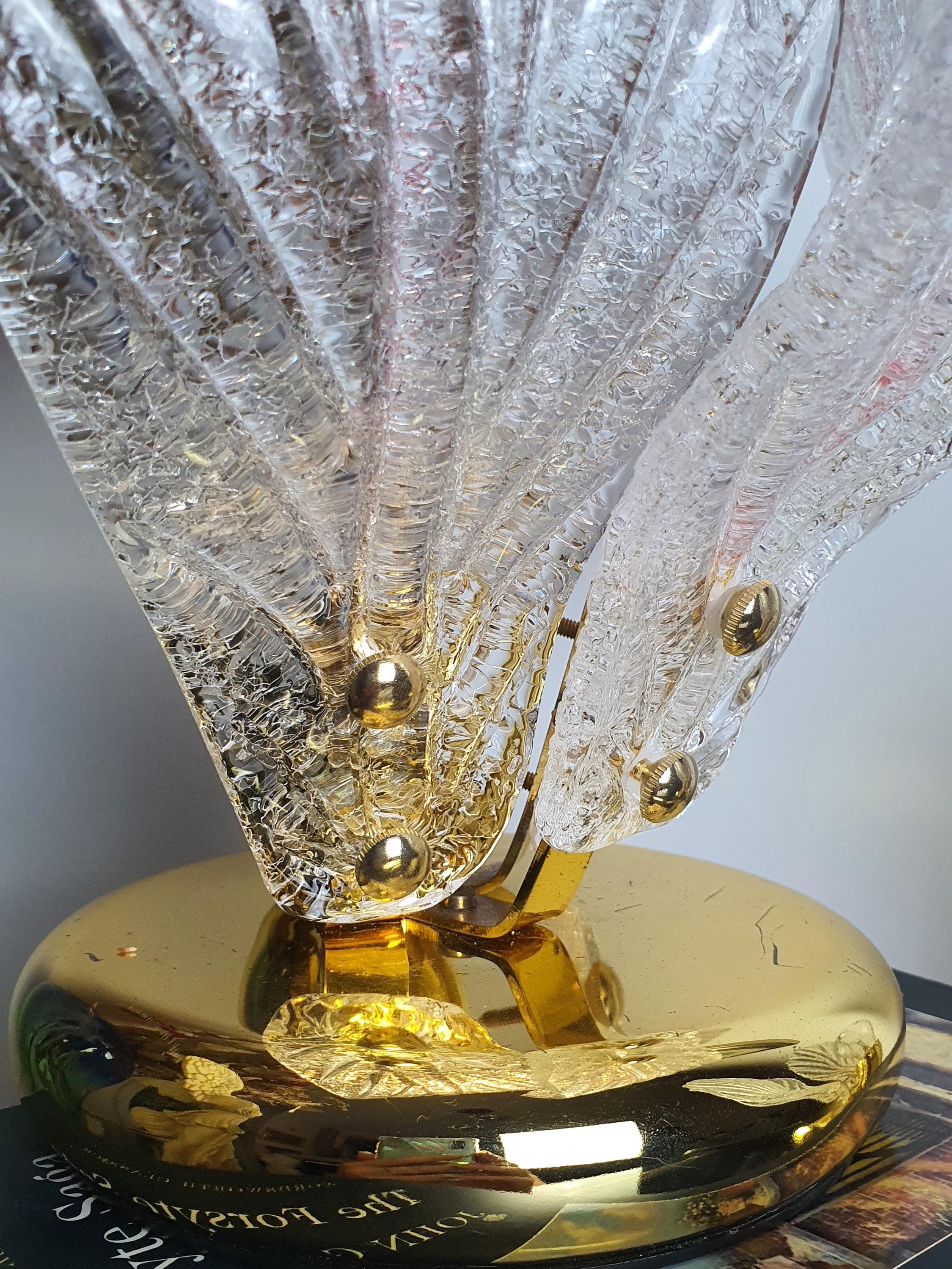 Murano Glass Petal Table Lamps: Midcentury Hollywood Regency Lighting