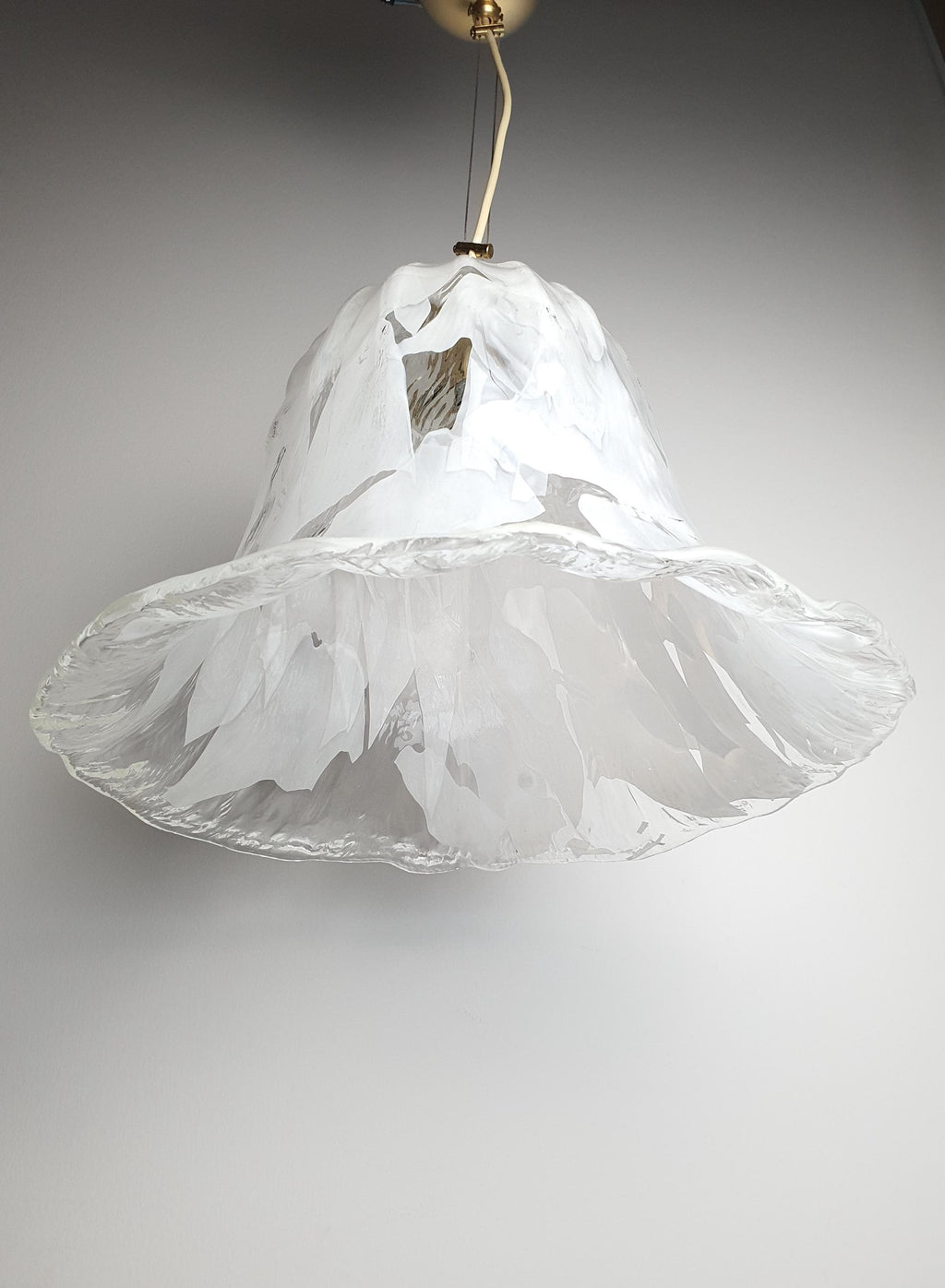 La Murrina Murano Glass Bell Pendant Light – Vintage Floral Design, White & Clear Handblown Glass