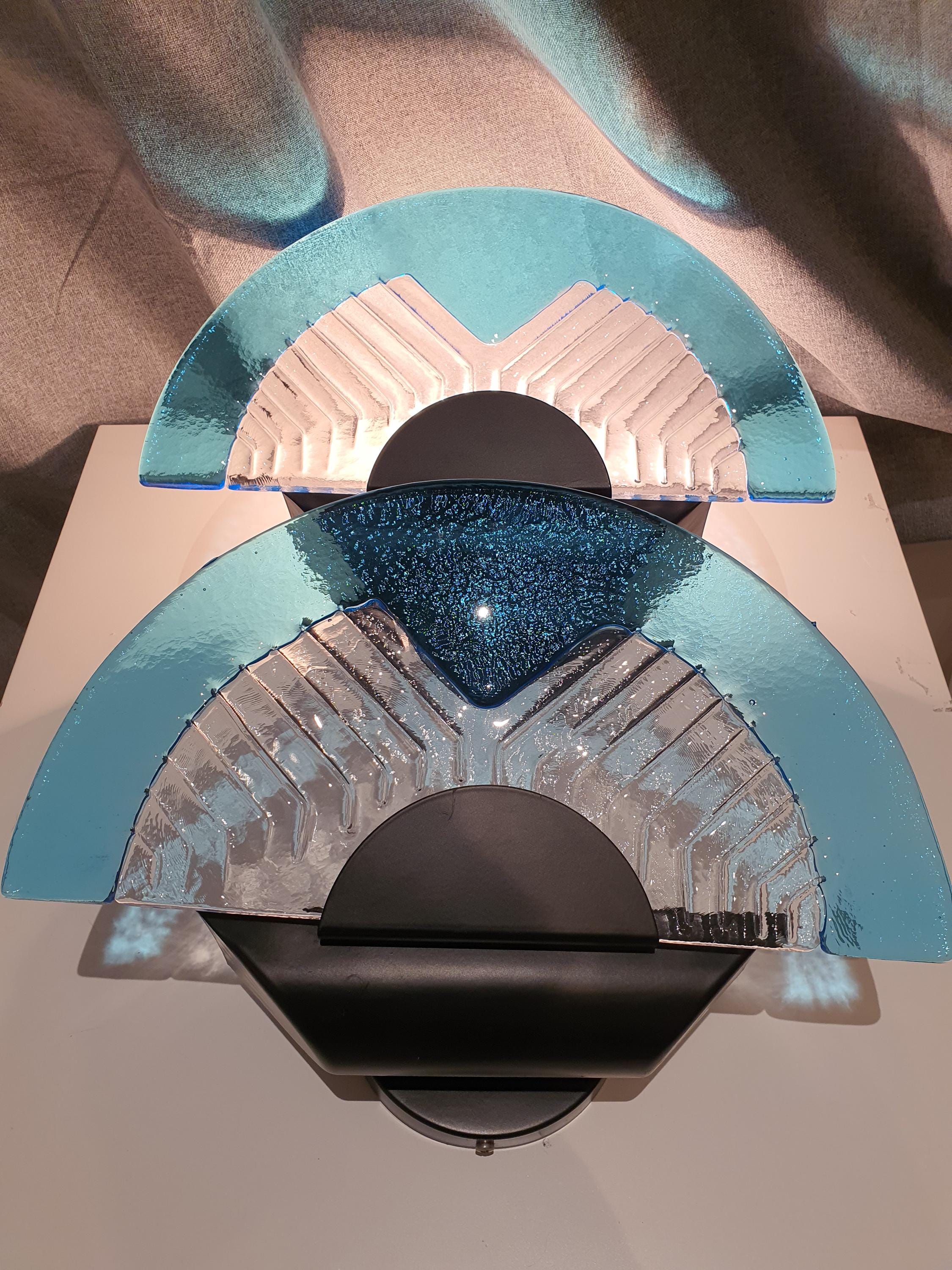 Vintage Blue Murano Glass Sconces: Italian Retro Light Fixtures