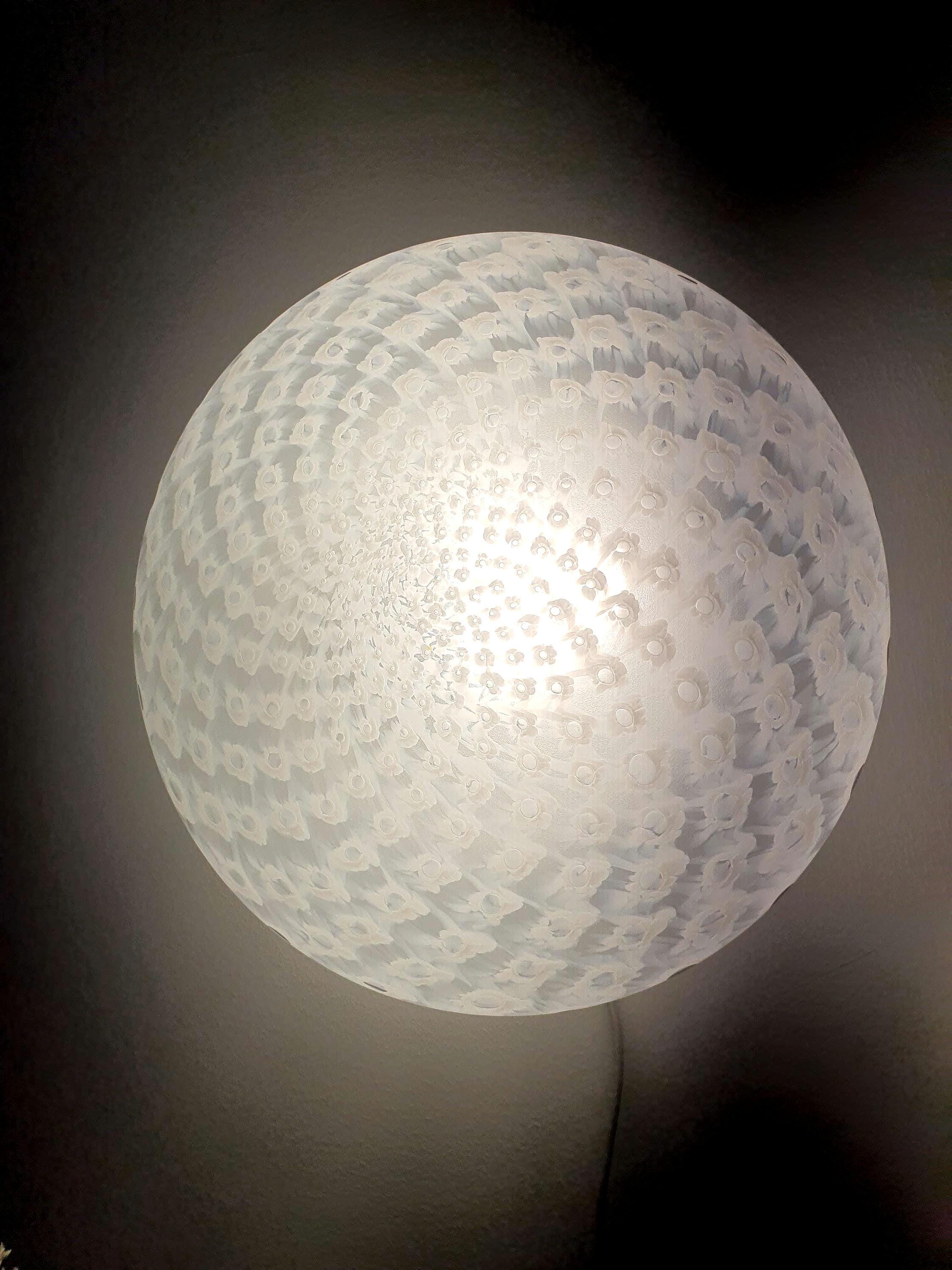 Vintage Murano glass flush mount light with white swirl and bubbled texture
