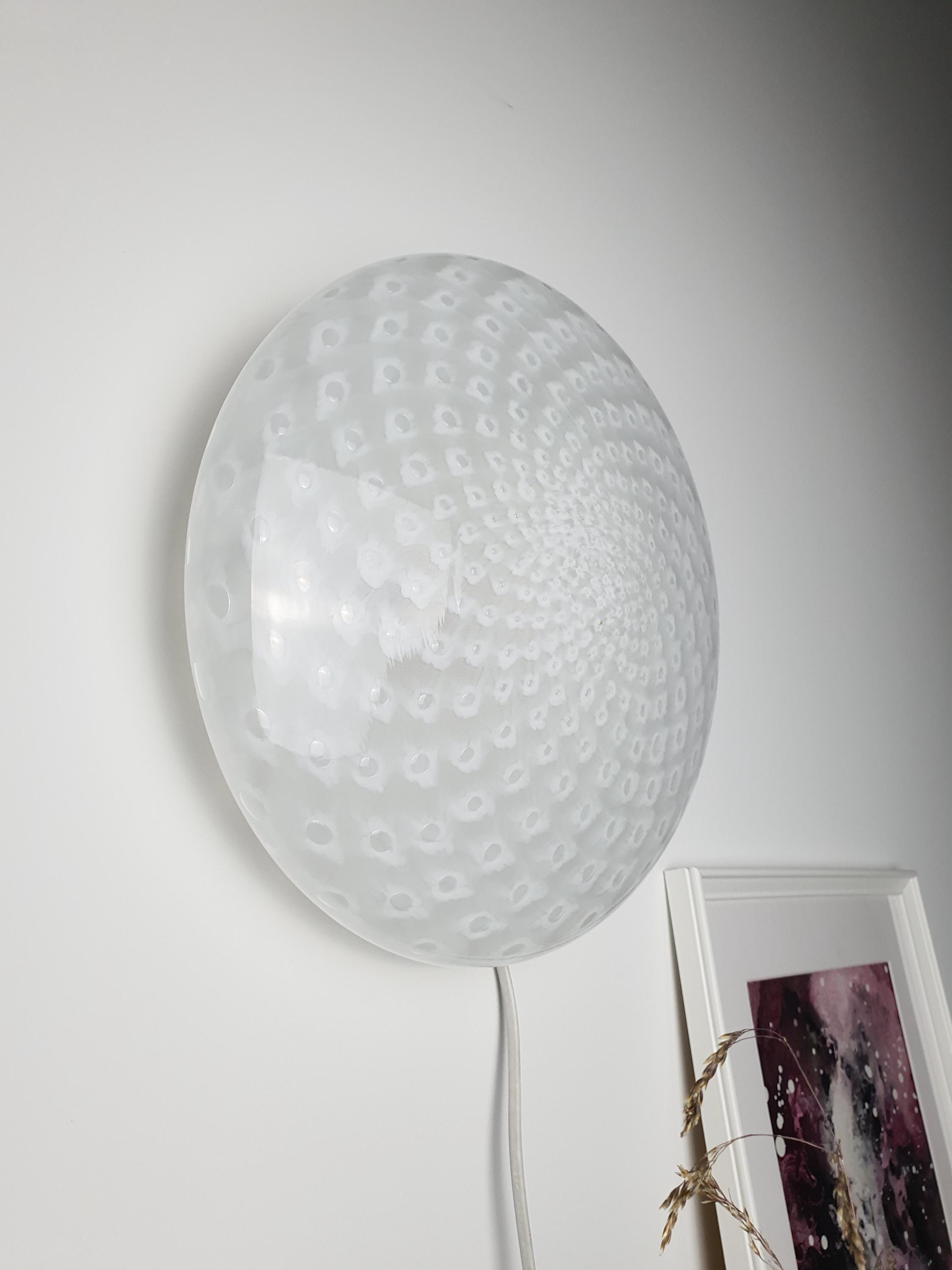 复古穆拉诺玻璃吸顶灯 | 白色旋纹气泡 Mid-Century Modern 风格