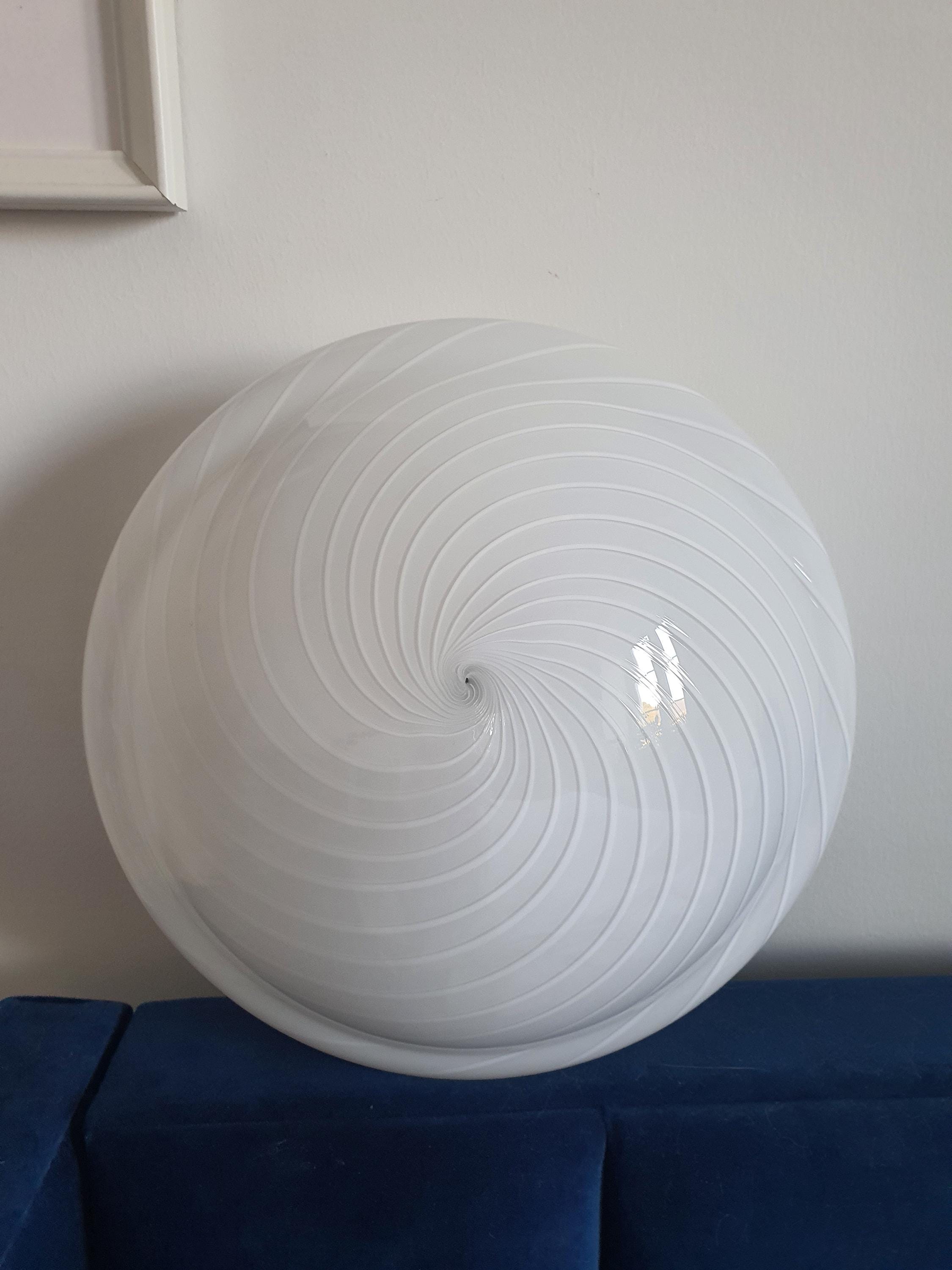 Vintage Murano glass white swirl flush mount light fixture |  handcrafted retro lighting |  scandinavian minimal home deco wall ceiling lamp