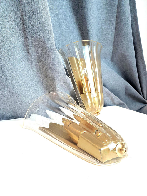 Paar La-Murrina-Blumenwandleuchten aus Muranoglas auf goldener Basis