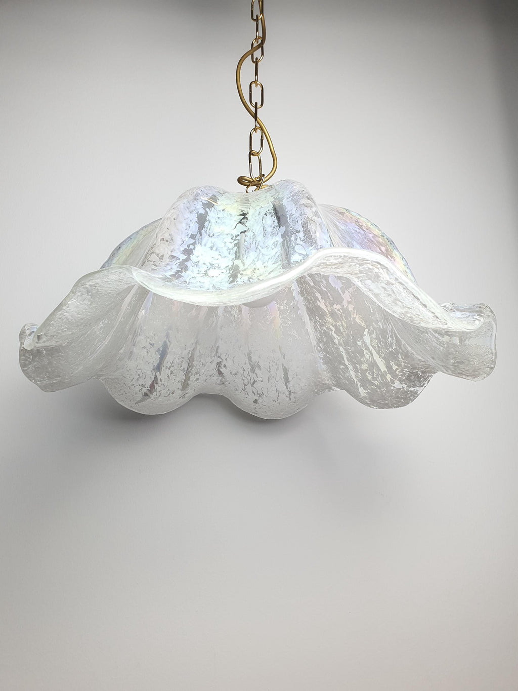 Vintage Murano Glass Iridescent Organic Pendant Light Fazzoletto Style