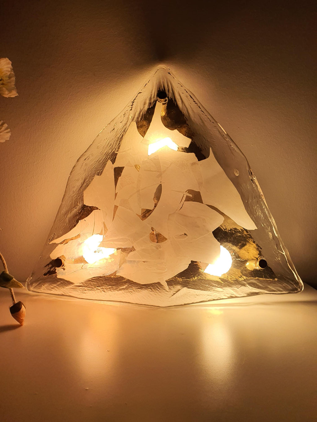 Small La Murrina Murano Glass Flush Mount Light: White, Clear, Golden Base