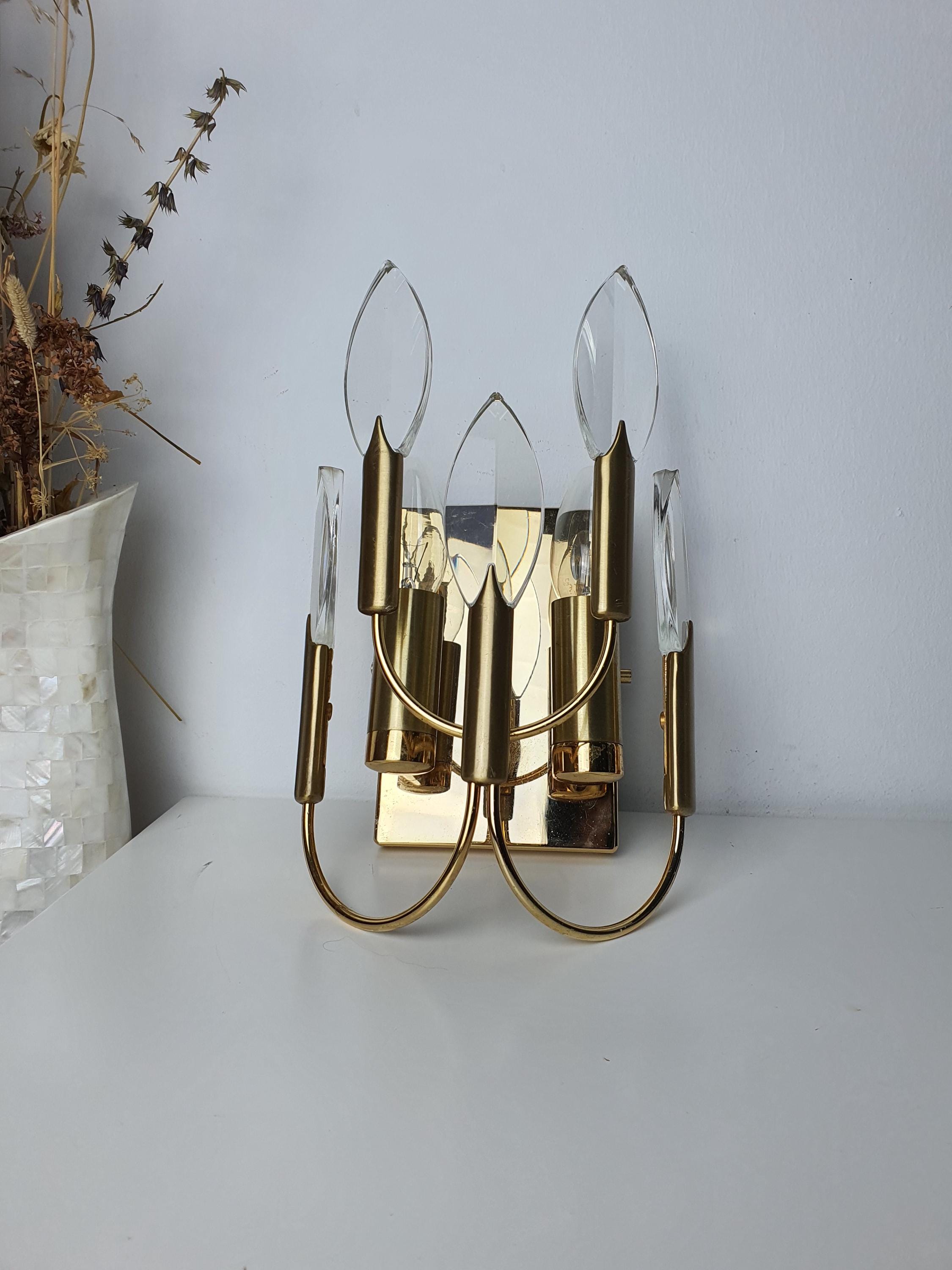 Single Gaetano Sciolari Vintage Crystal Wall Sconce | Hollywood Regency Italian Lighting