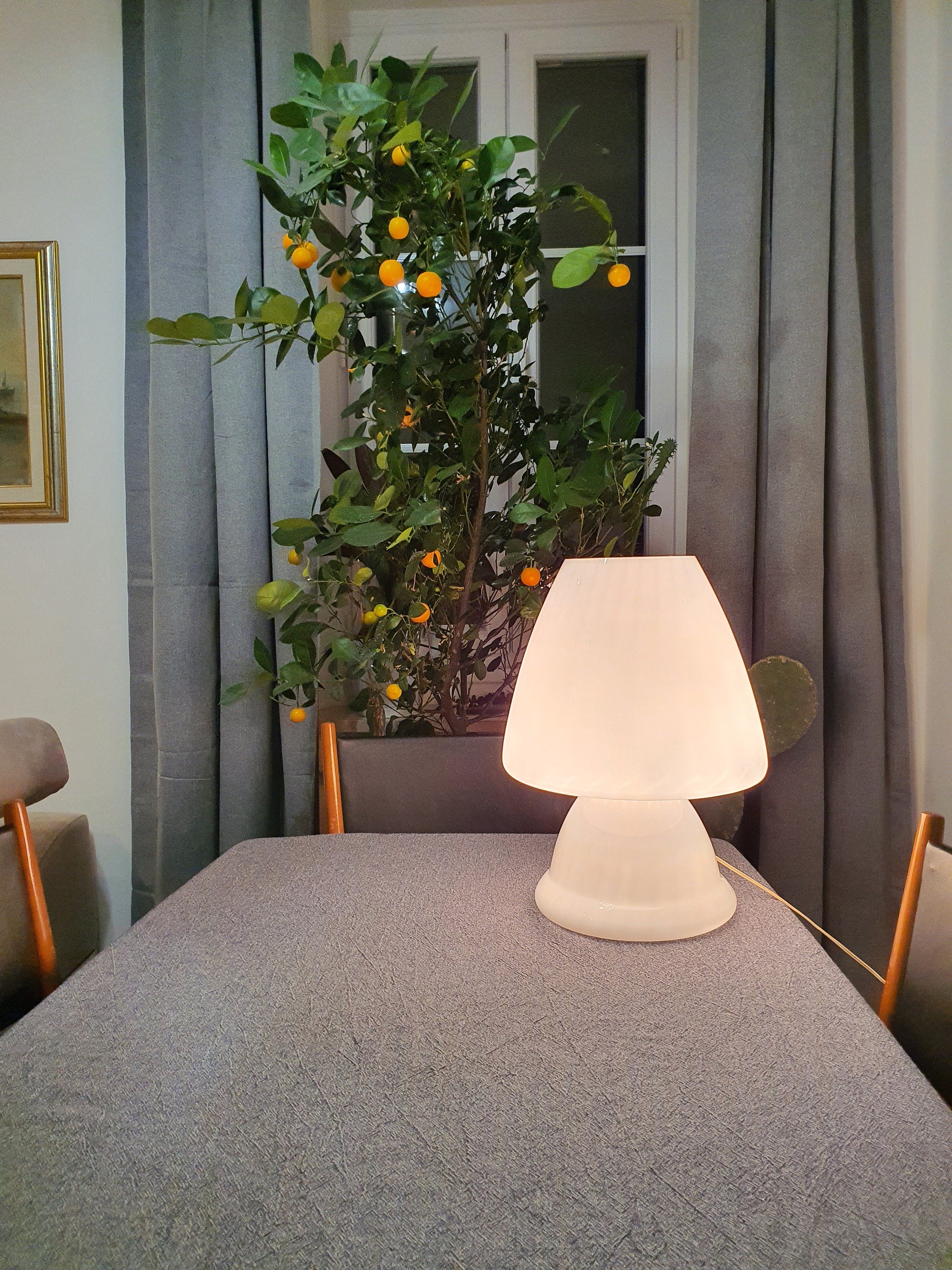XXL Murano Glass Mushroom Lamp: White Swirl, Mid-Century Modern