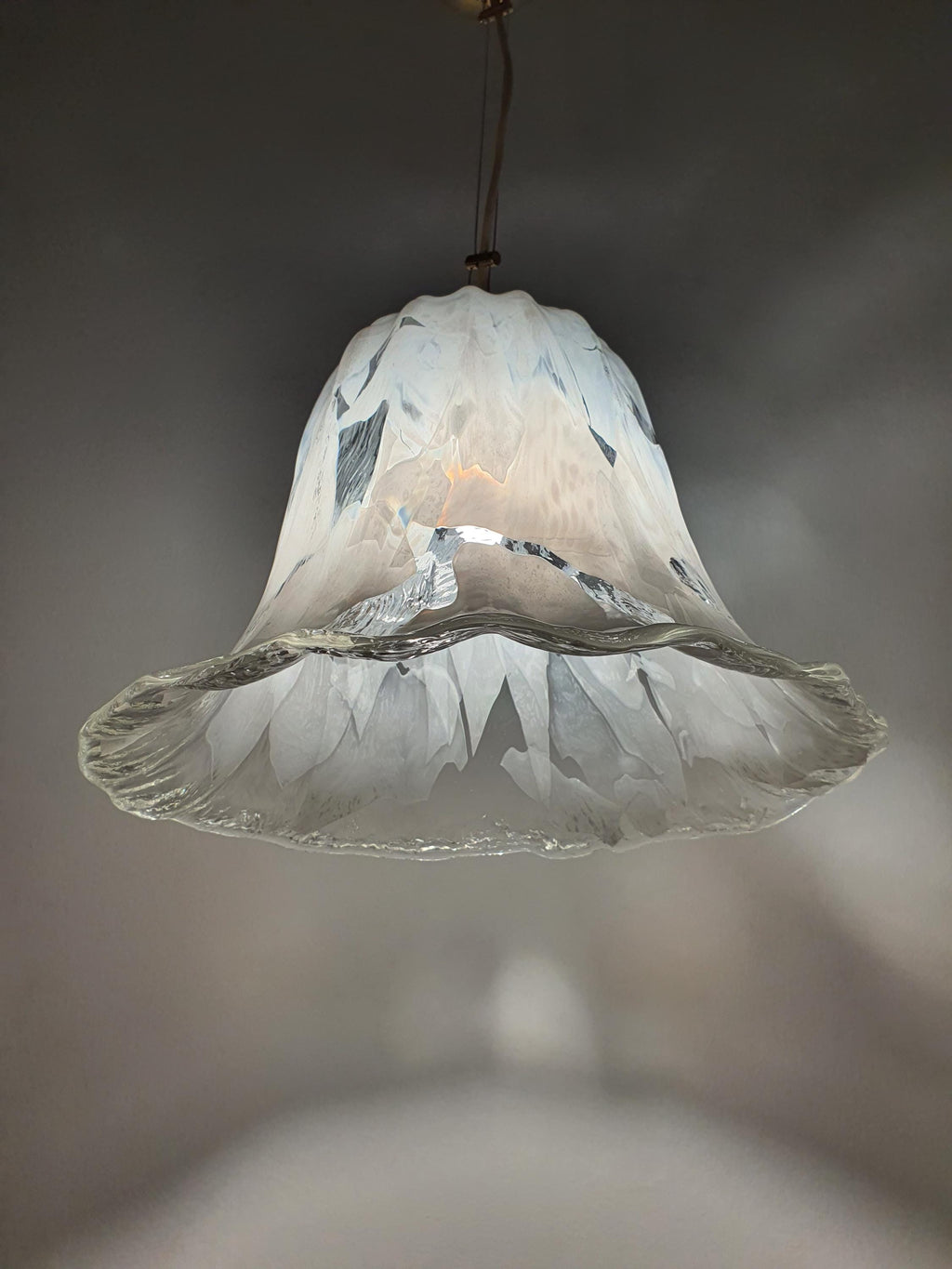 La Murrina Murano Glass Bell Pendant Light – Vintage Floral Design, White & Clear Handblown Glass
