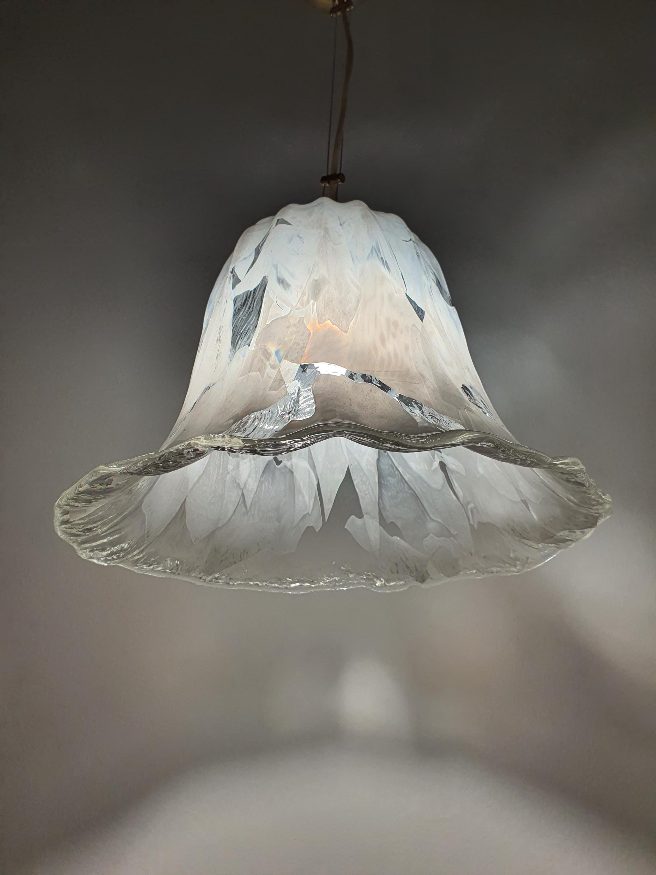 La Murrina Murano Glass Bell Pendant Light – Vintage Floral Design, White & Clear Handblown Glass