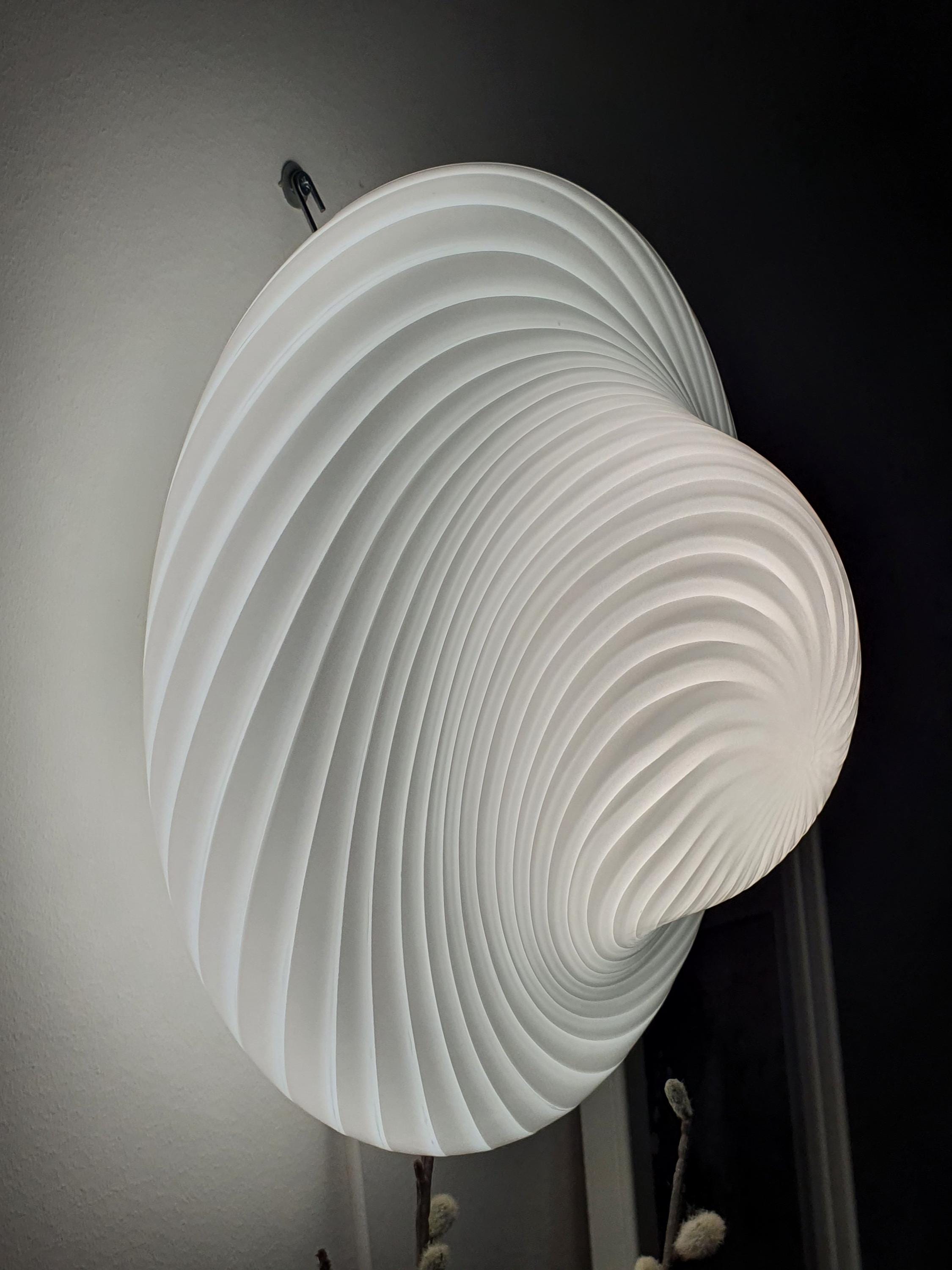 Vintage Murano Glass Flush Mount Light: Handcrafted White Swirl, MCM Scandinavian Decor