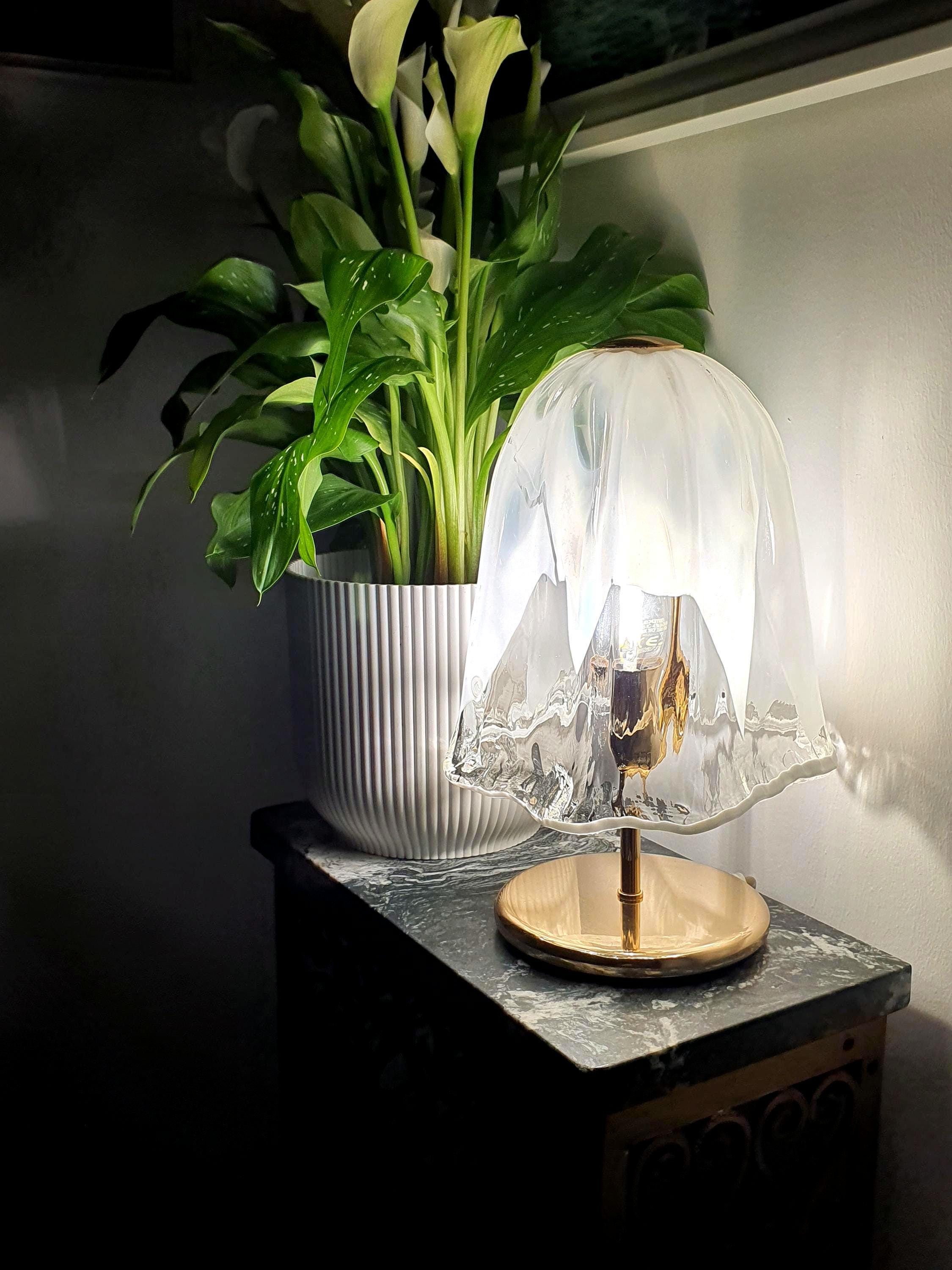 La Murrina vintage Murano glass white and clear floral bedside lamp