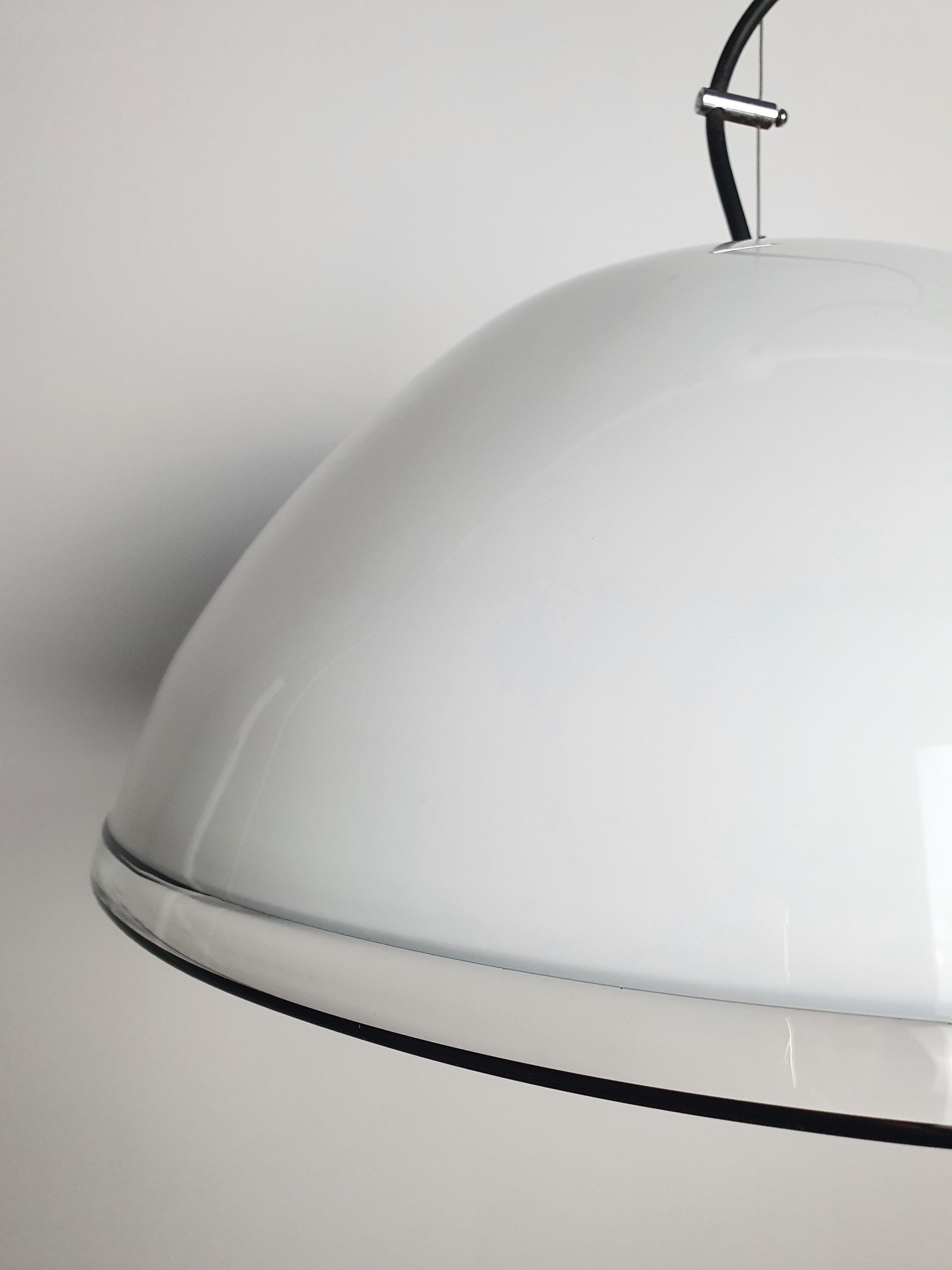 White bell minimalist pendant light in vintage Murano glass with black edge