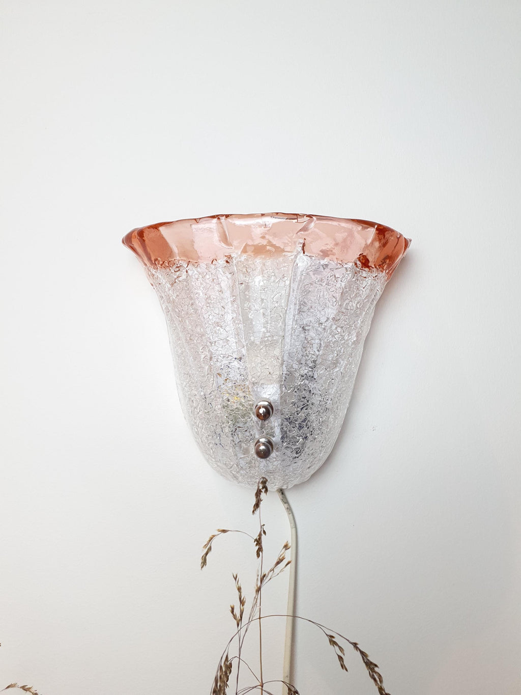 Vintage Murano Glass Wall Sconce: Frosted Floral Light Fixture