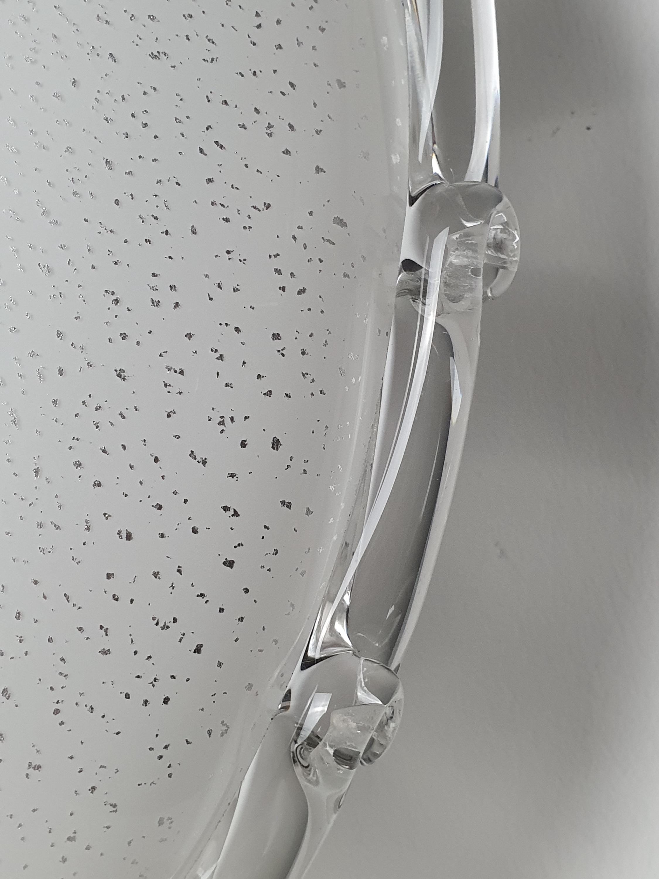XL Murano Glass Flush Mount Lamp: White & Silver MCM Italian Light