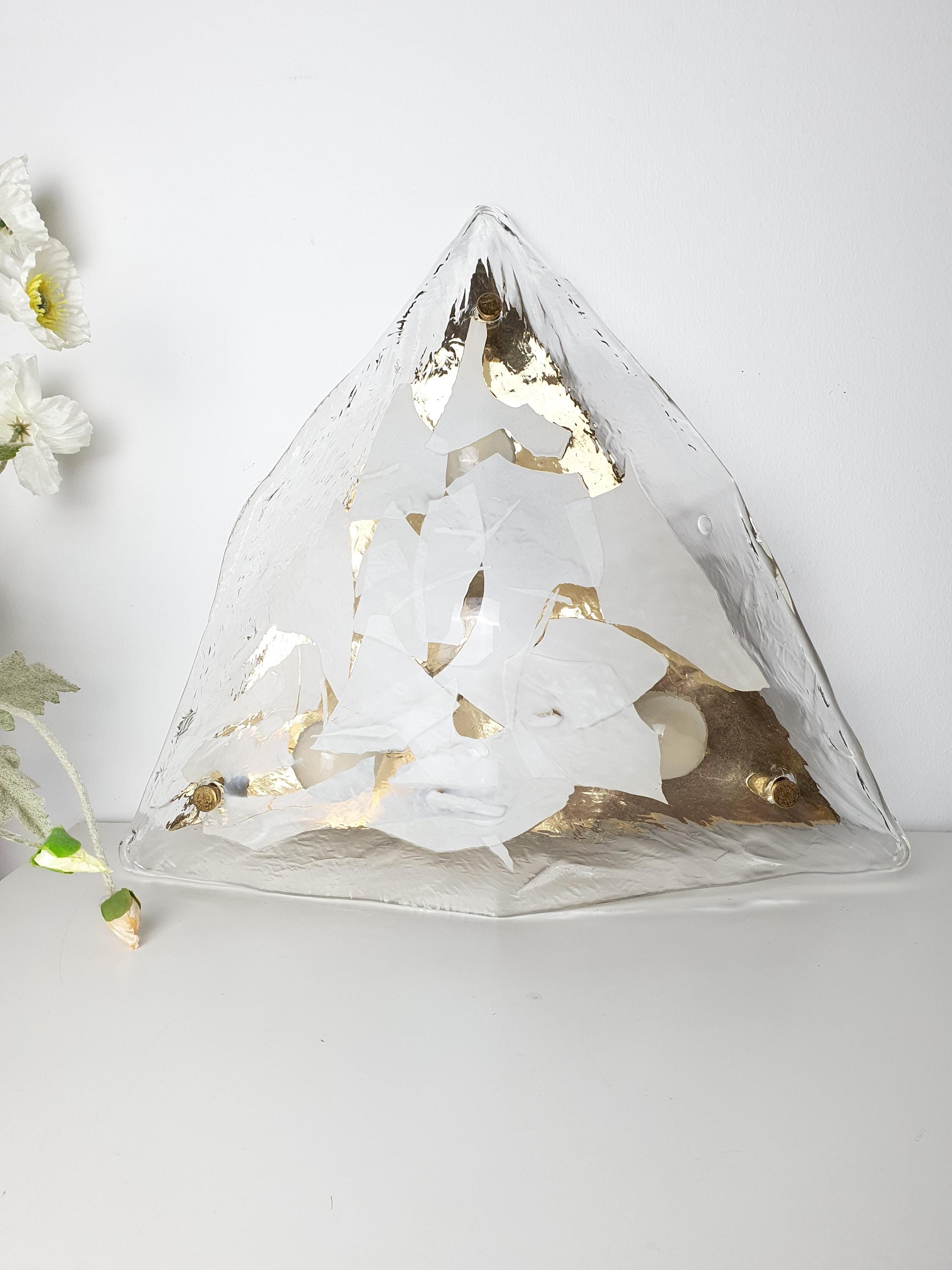 Small La Murrina Murano Glass Flush Mount Light: White, Clear, Golden Base