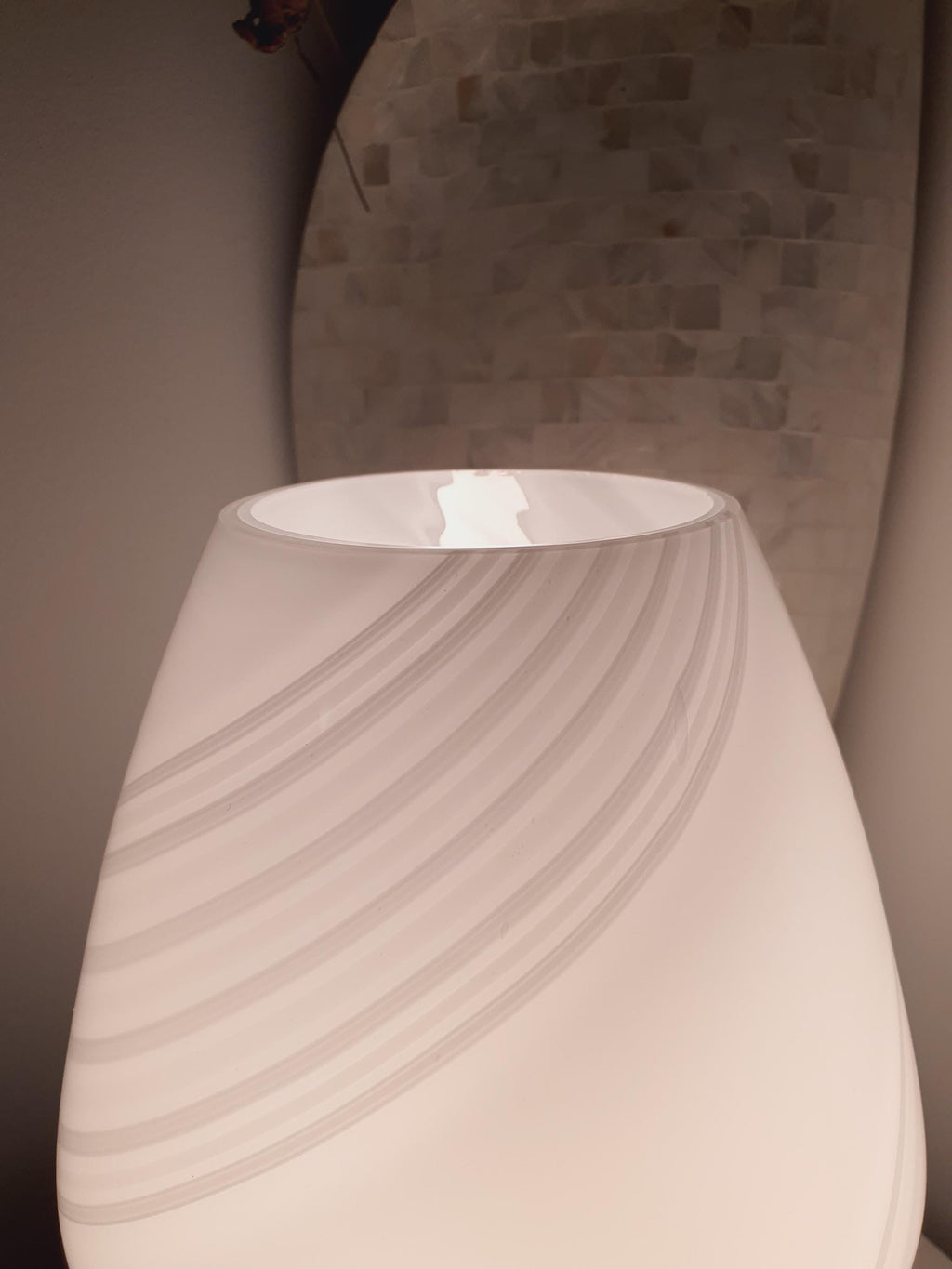 Murano Glass Mushroom Lamp: White & Grey Swirl, MCM Bedside Light