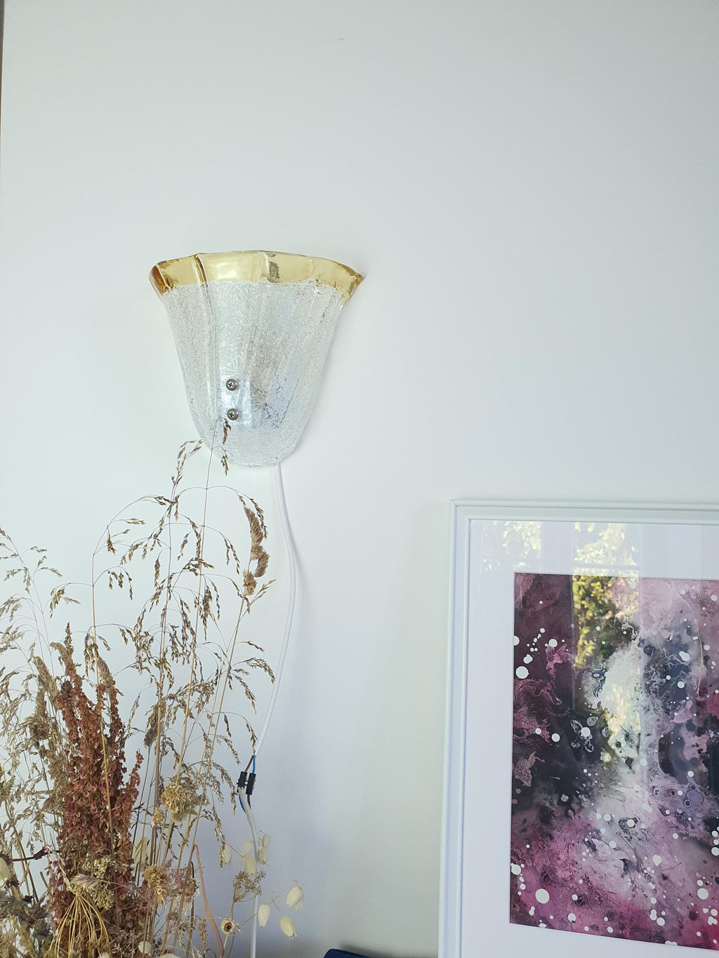 Vintage Murano Glass Floral Wall Sconce: Frosted Yellow Venetian Light