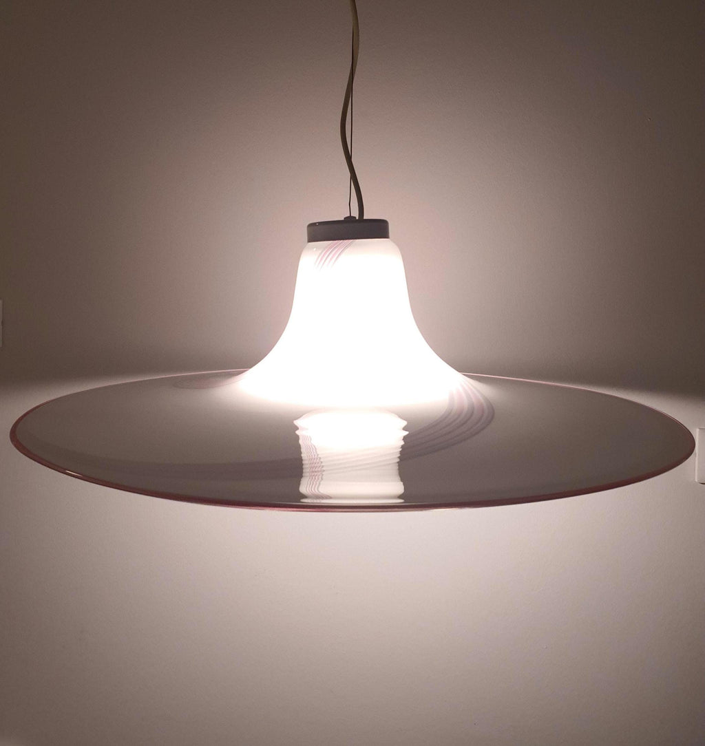 Murano Glass Hat Pendant Light: Pink Gray Swirl, Retro UFO Lamp