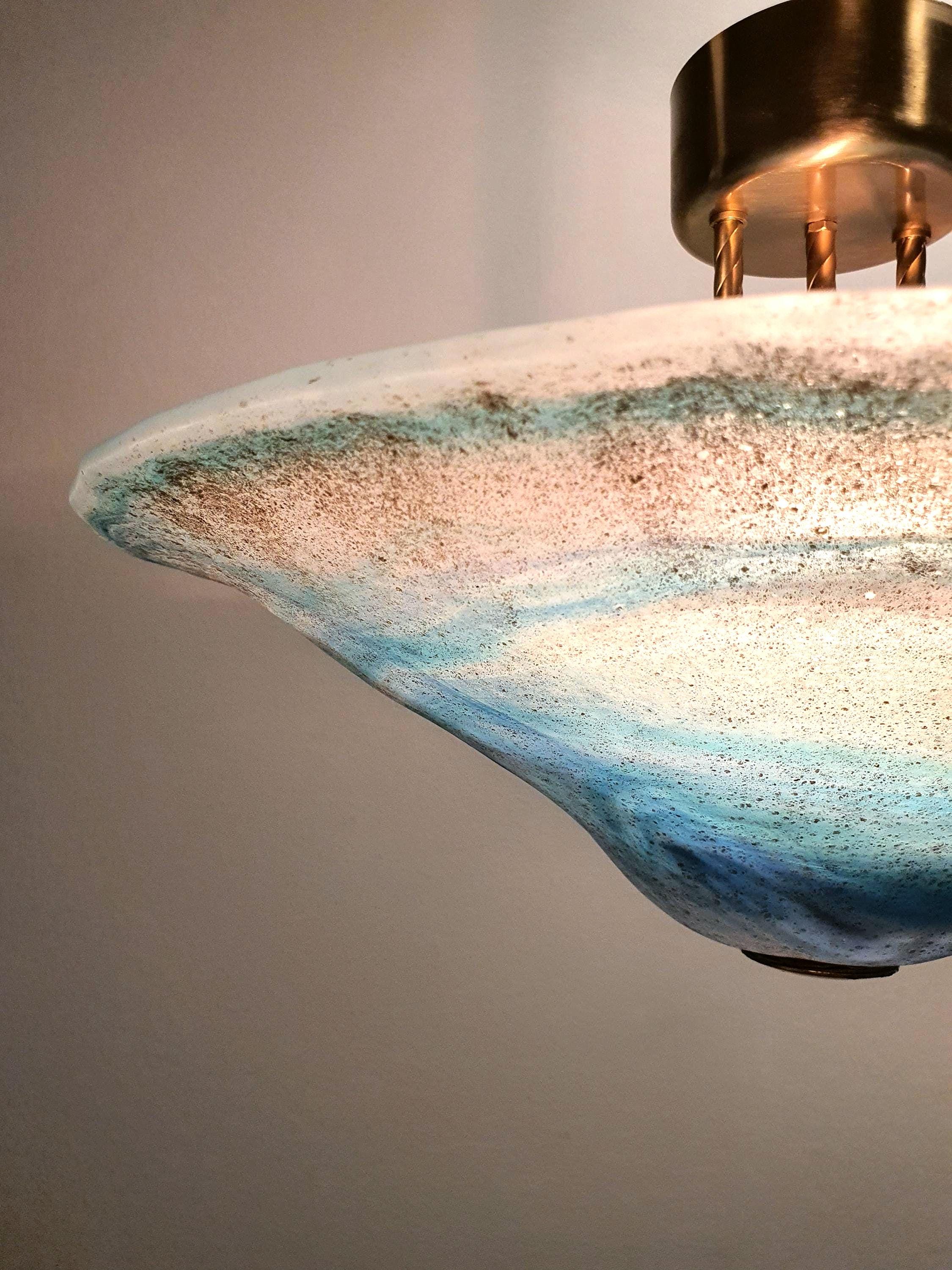 La Murrina Murano Glass Flush Mount Light: Space Blue Bowl with Golden Base