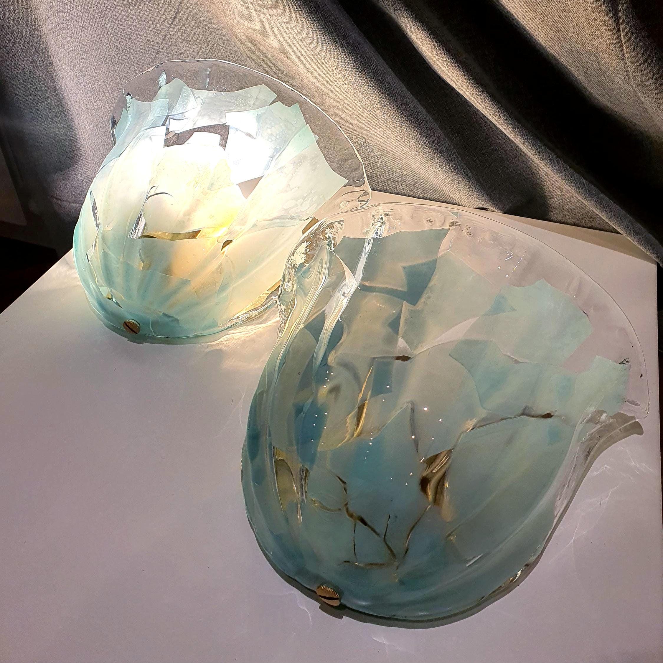 Vintage Murano Glass Wall Sconces: Floral Tulip Design, Golden Base