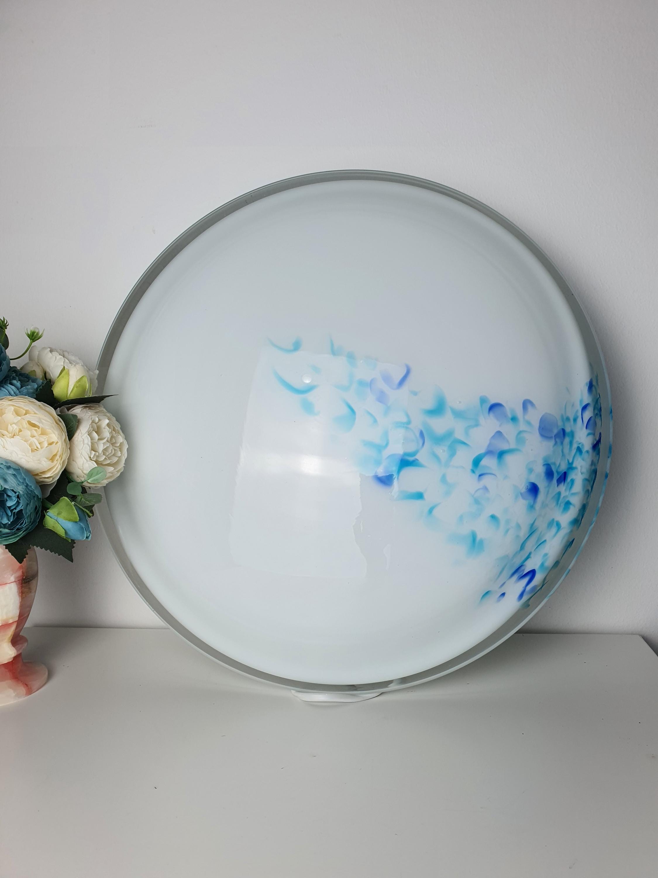 Vintage Murano Glass Flush Mount with Blue Murrine Spots