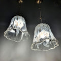 Pair of vintage La Murrina Murano glass pendant lights with white and clear Fazzoletto shades
