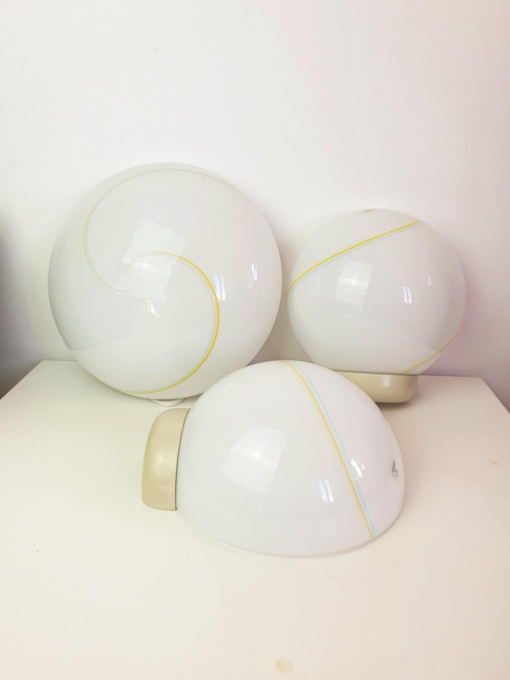Murano Glass Lighting Set (3 Pieces) | Mid-Century Modern Sconces & Flush Mount | Italian Hand-Blown Vintage Light Trio