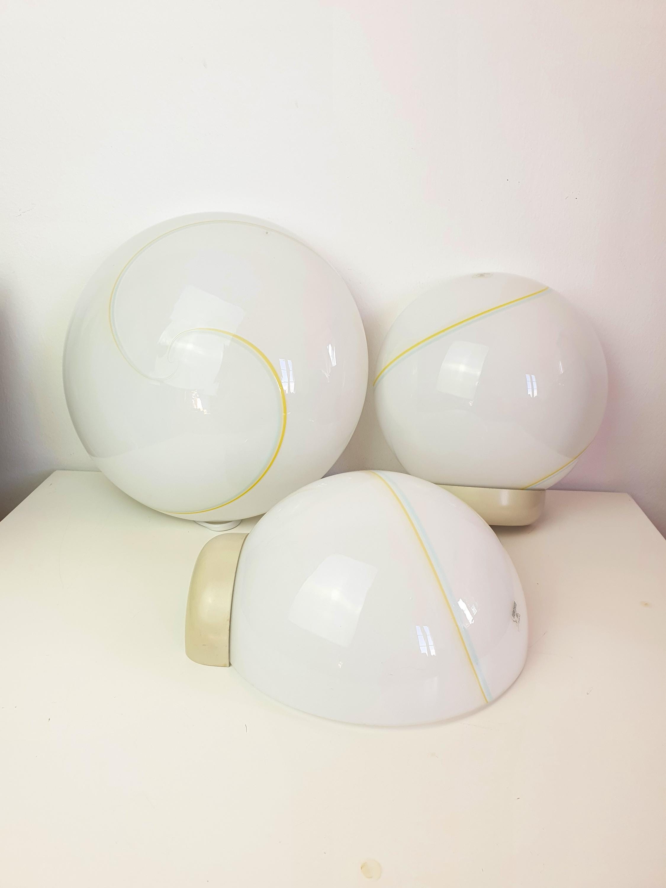 Murano Glass Lighting Set (3 Pieces) | Mid-Century Modern Sconces & Flush Mount | Italian Hand-Blown Vintage Light Trio
