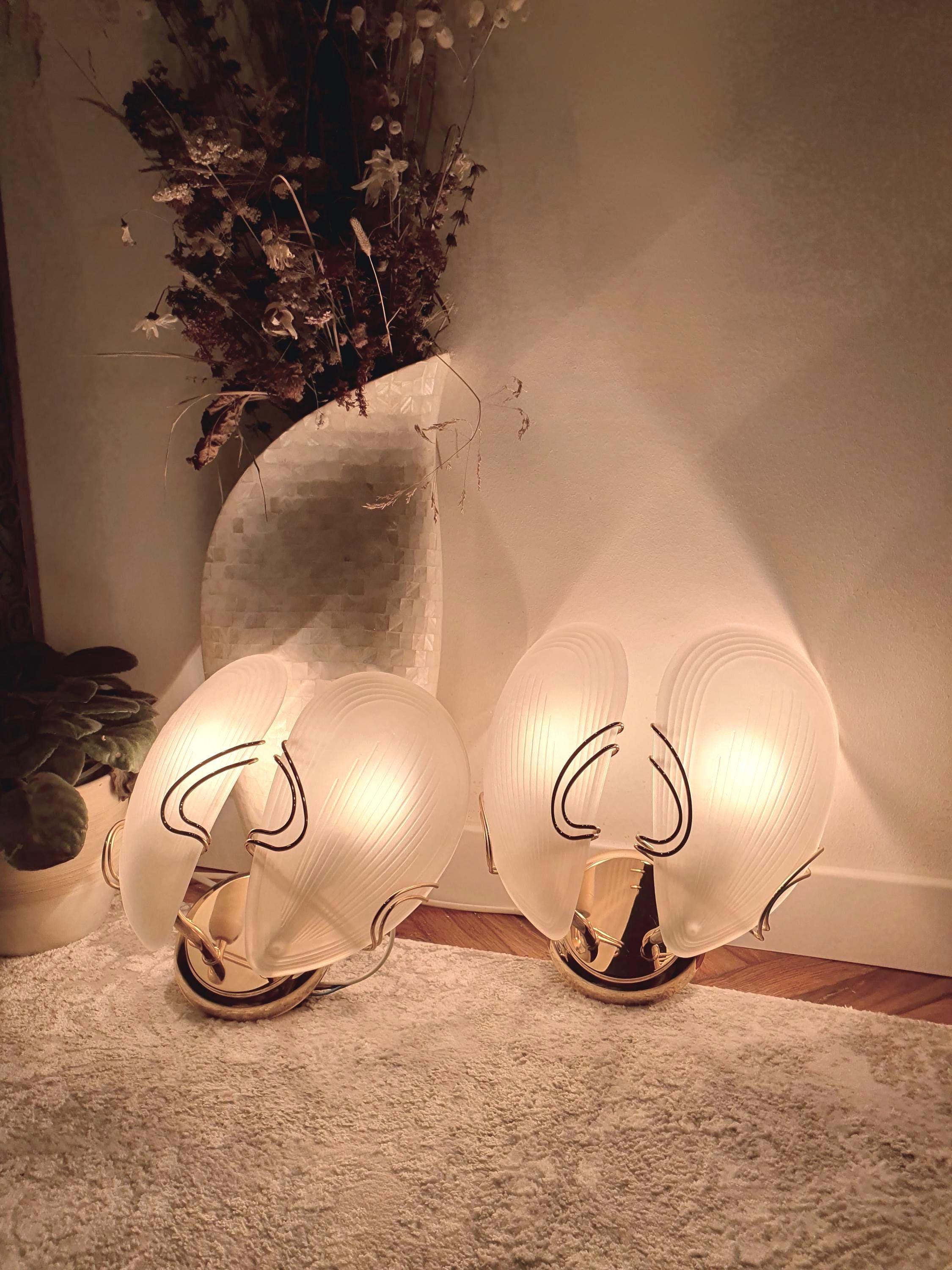 Art Deco Petal Wall Sconces: Matte Glass, Golden Base, Hollywood Regency Lights
