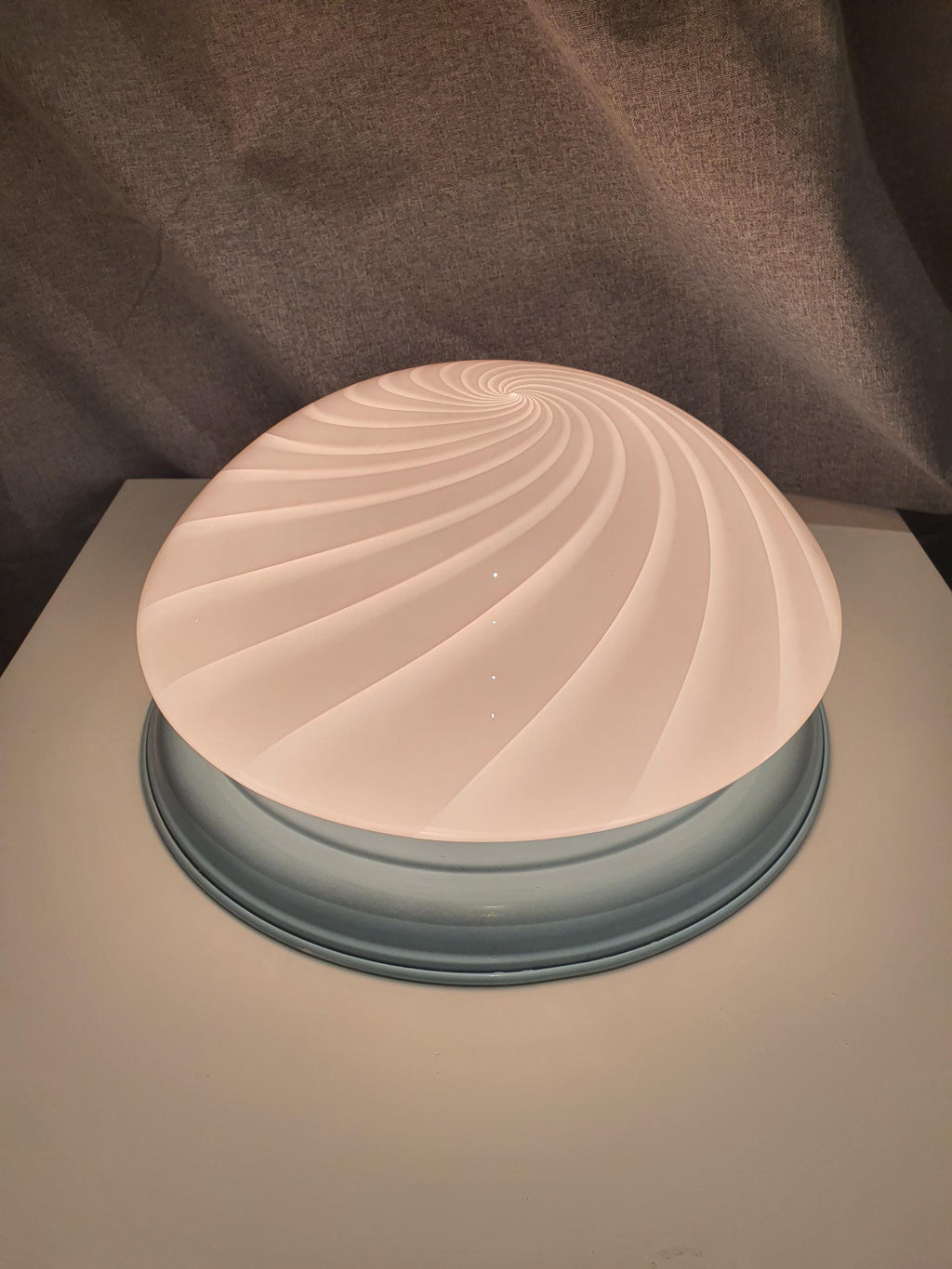Vintage Murano Glass Swirl Flush Mount Light: White on Blue