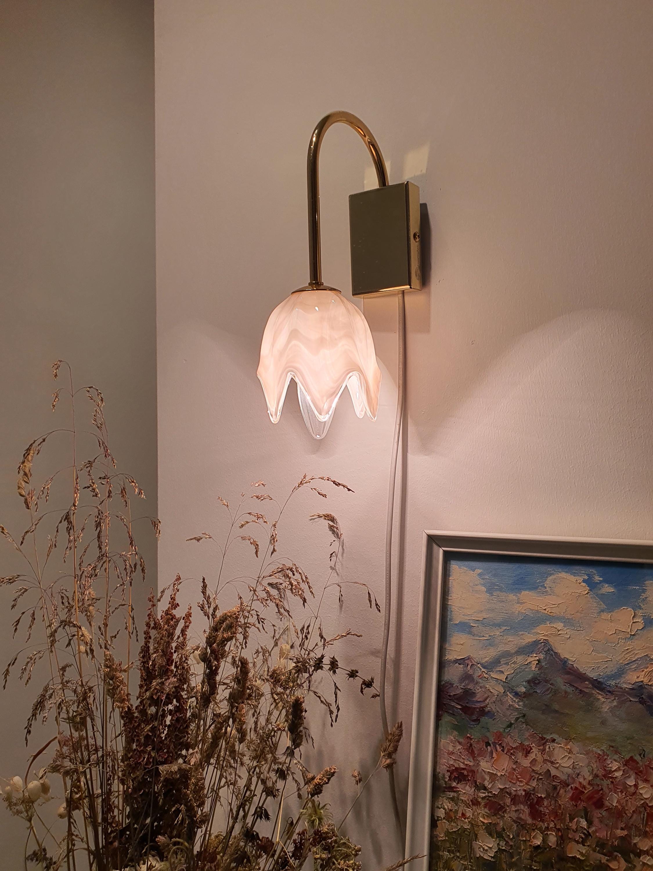 La Murrina Murano Glass Wall Sconce: Tulip Pink Floral Art Deco Lamp