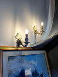 Pair of vintage Italian ceramic wall sconces with colourful porcelain roses
