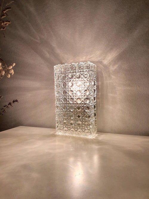 Vintage Mid-Century Modern glass wall sconce with textured prismatic glass in Hollywood Regency style