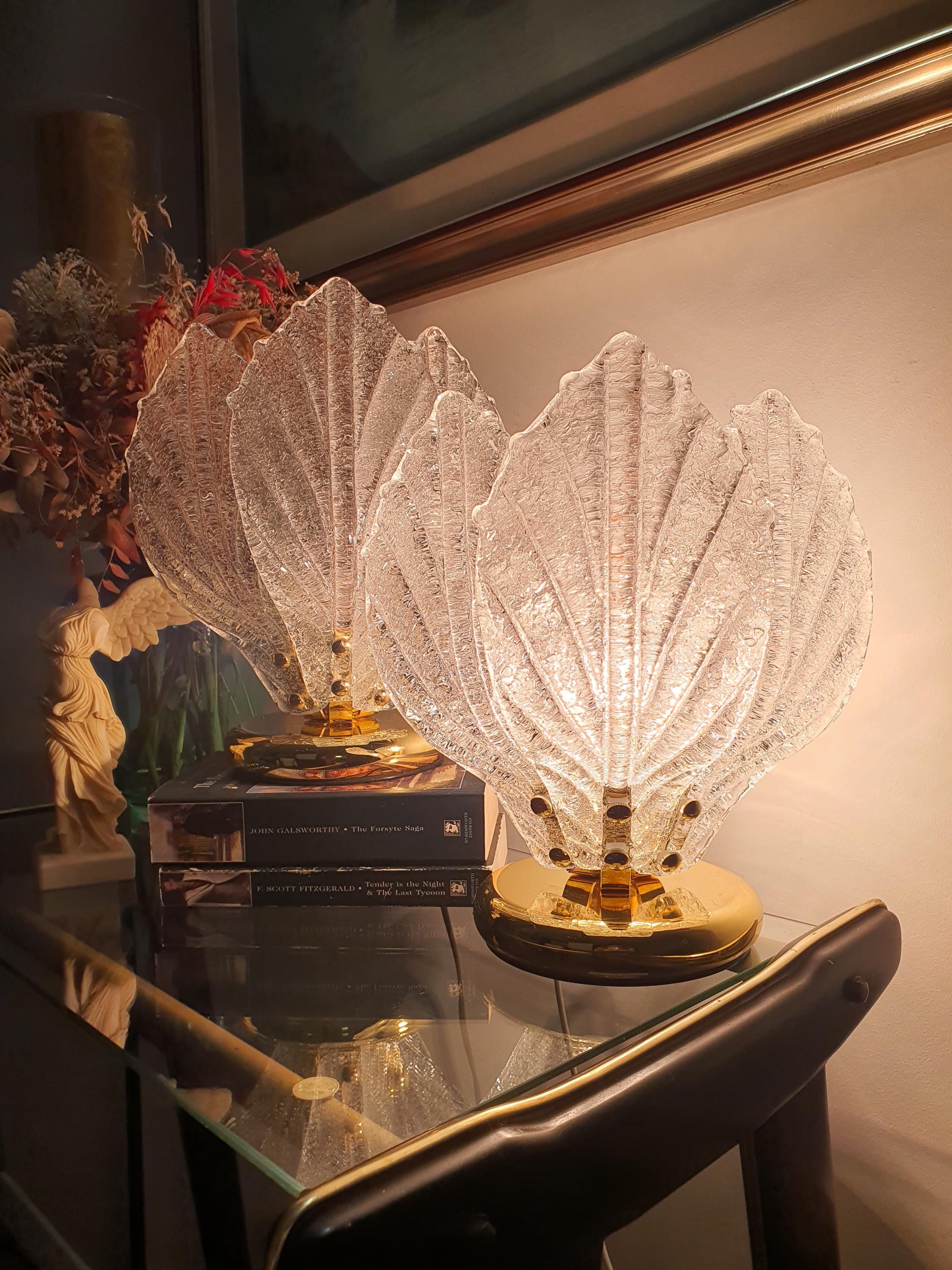 Murano Glass Petal Table Lamps: Midcentury Hollywood Regency Lighting