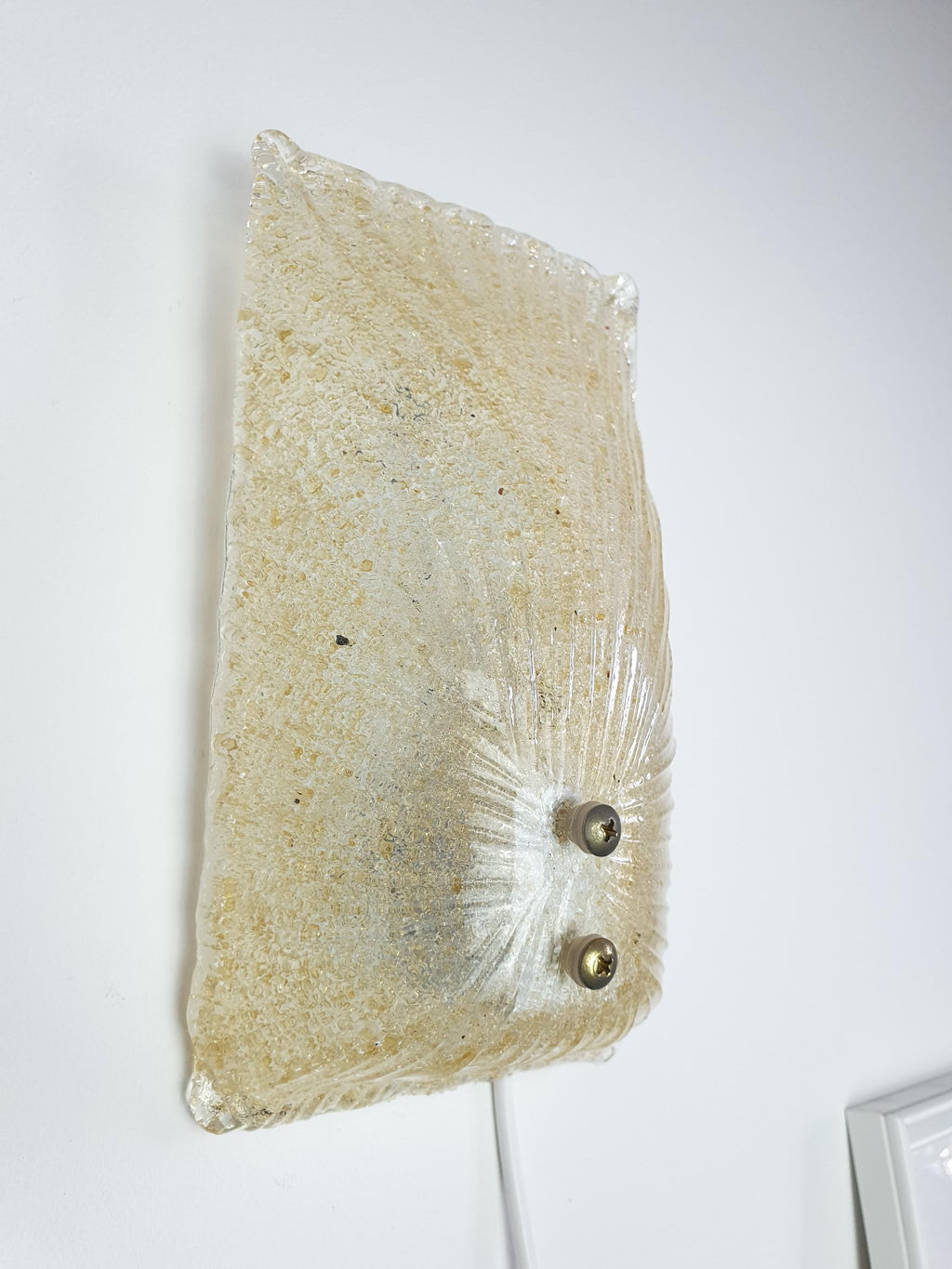 Vintage Murano Glass Wall Sconce: Beige Frosted Shell, Italian Lighting