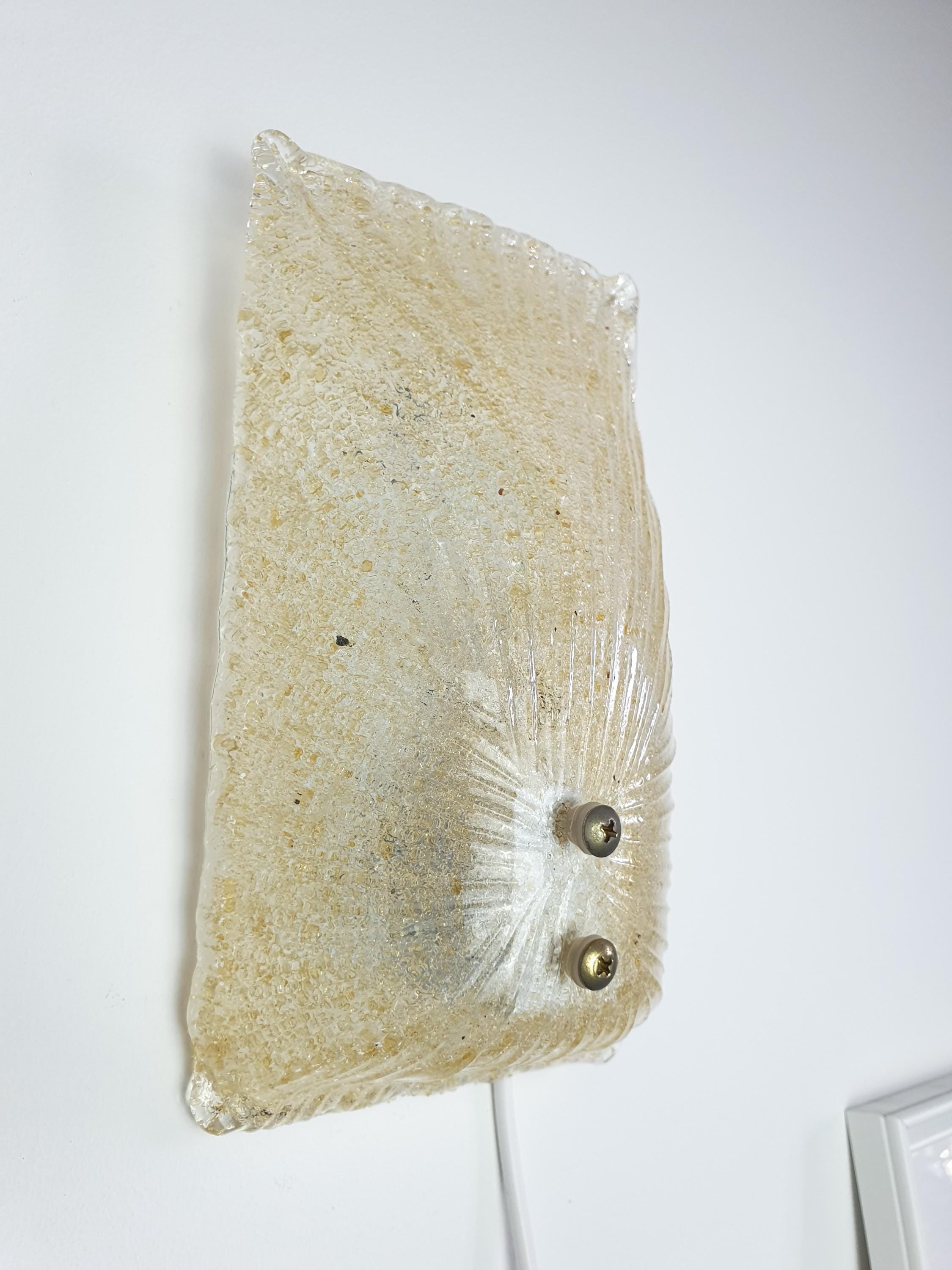 Vintage Murano Glass Wall Sconce: Beige Frosted Shell, Italian Lighting