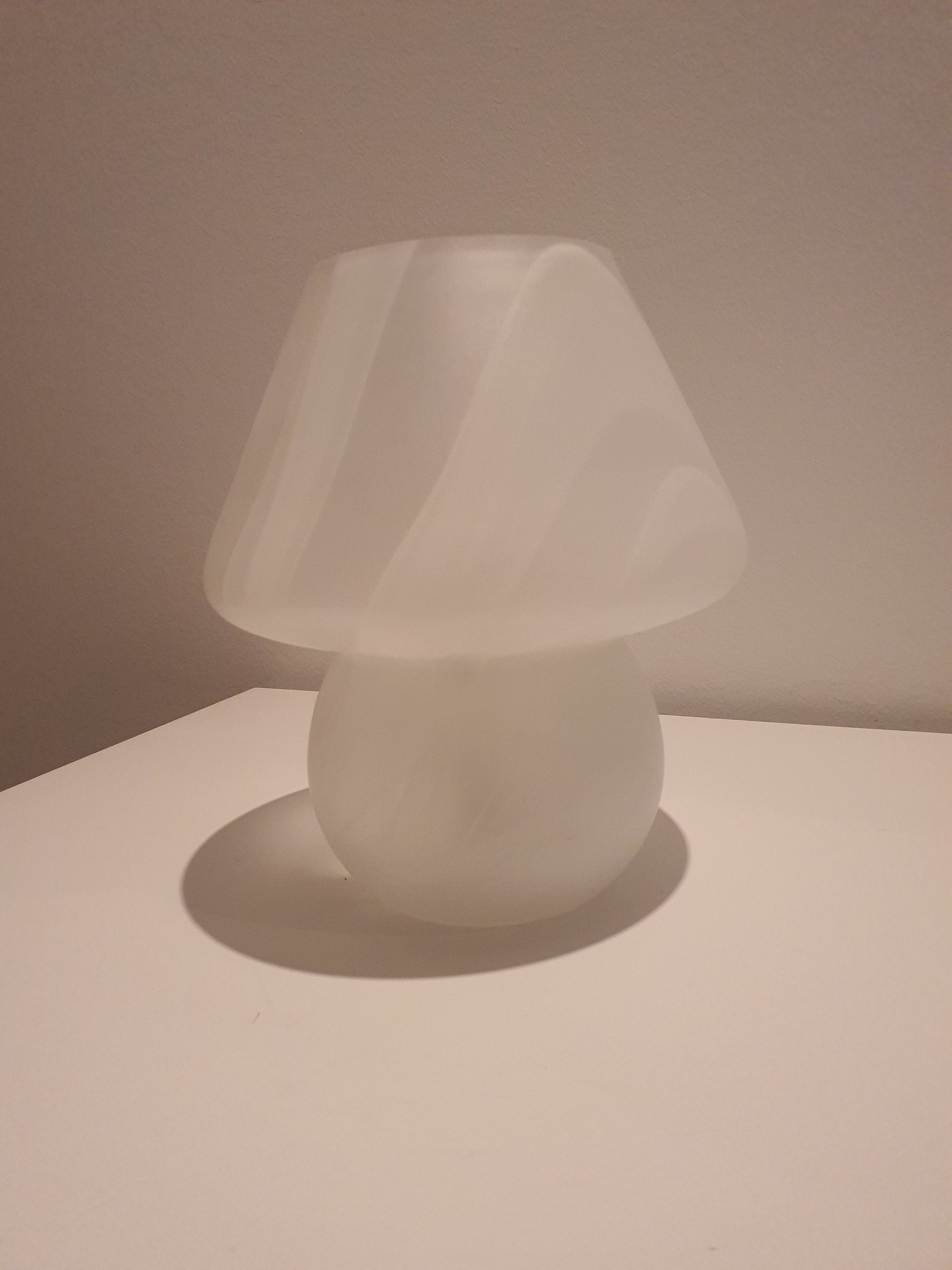 Vintage Murano Glass Mushroom Table Lamp: White Swirl Italian MCM