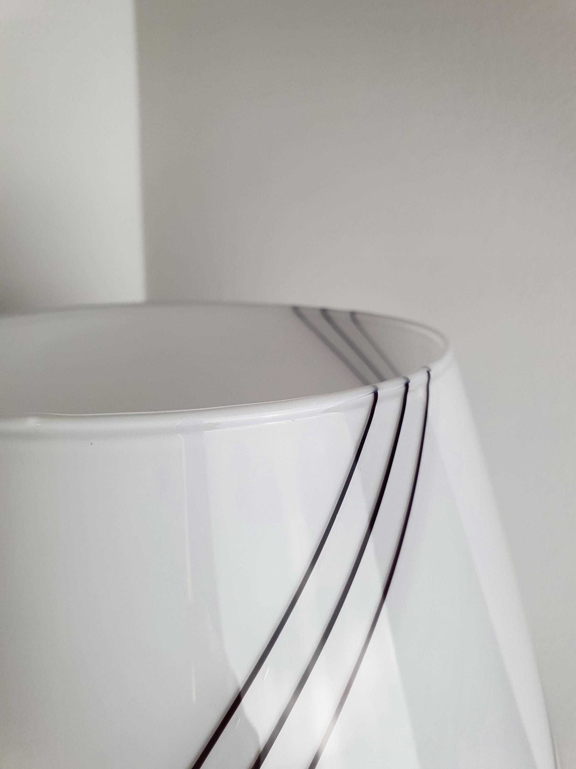 Vintage Murano Glass Mushroom Table Lamp | White with Black Swirl Lines | Mid-Century Italian Lighting