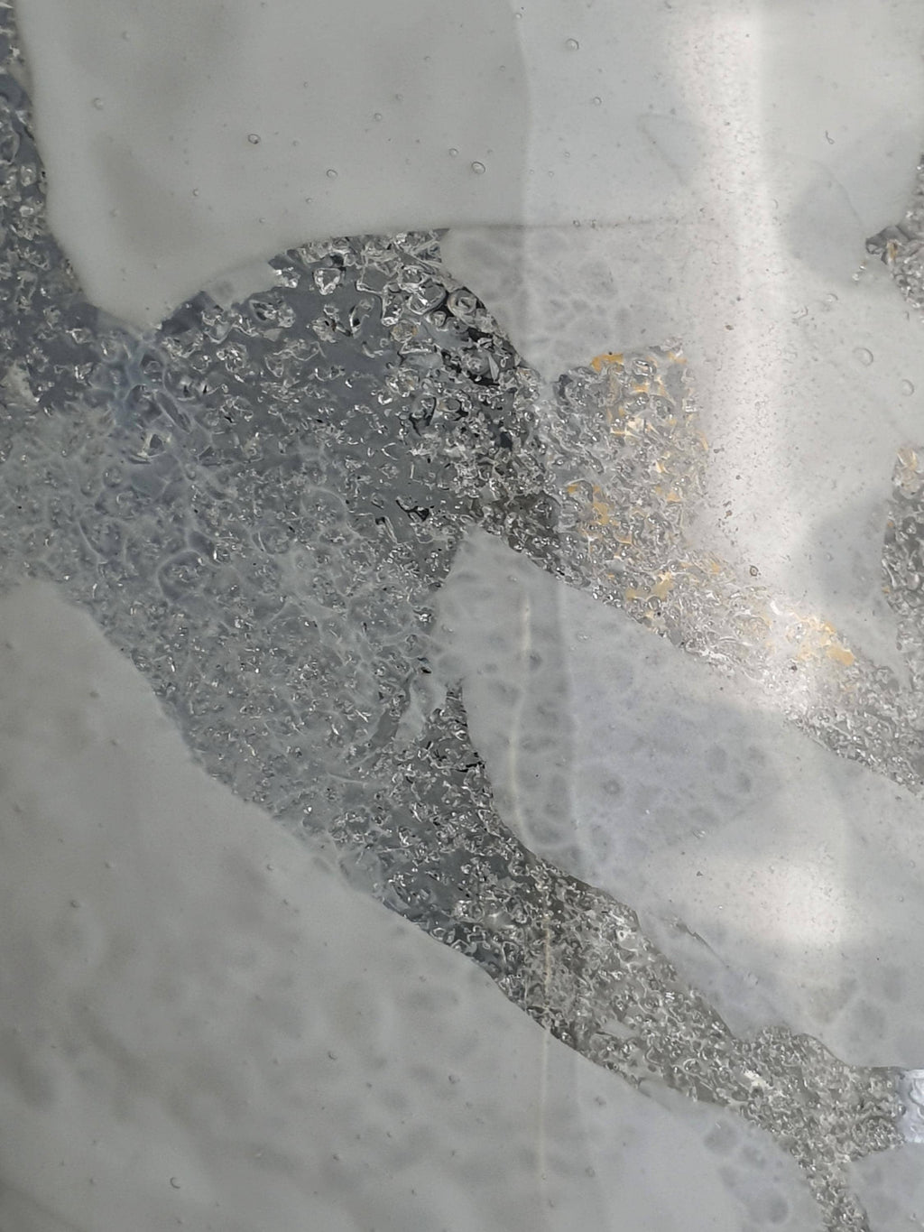 Satin glass-sand reverse texture detail on vintage Murano glass shell-form wall sconce, white backplate