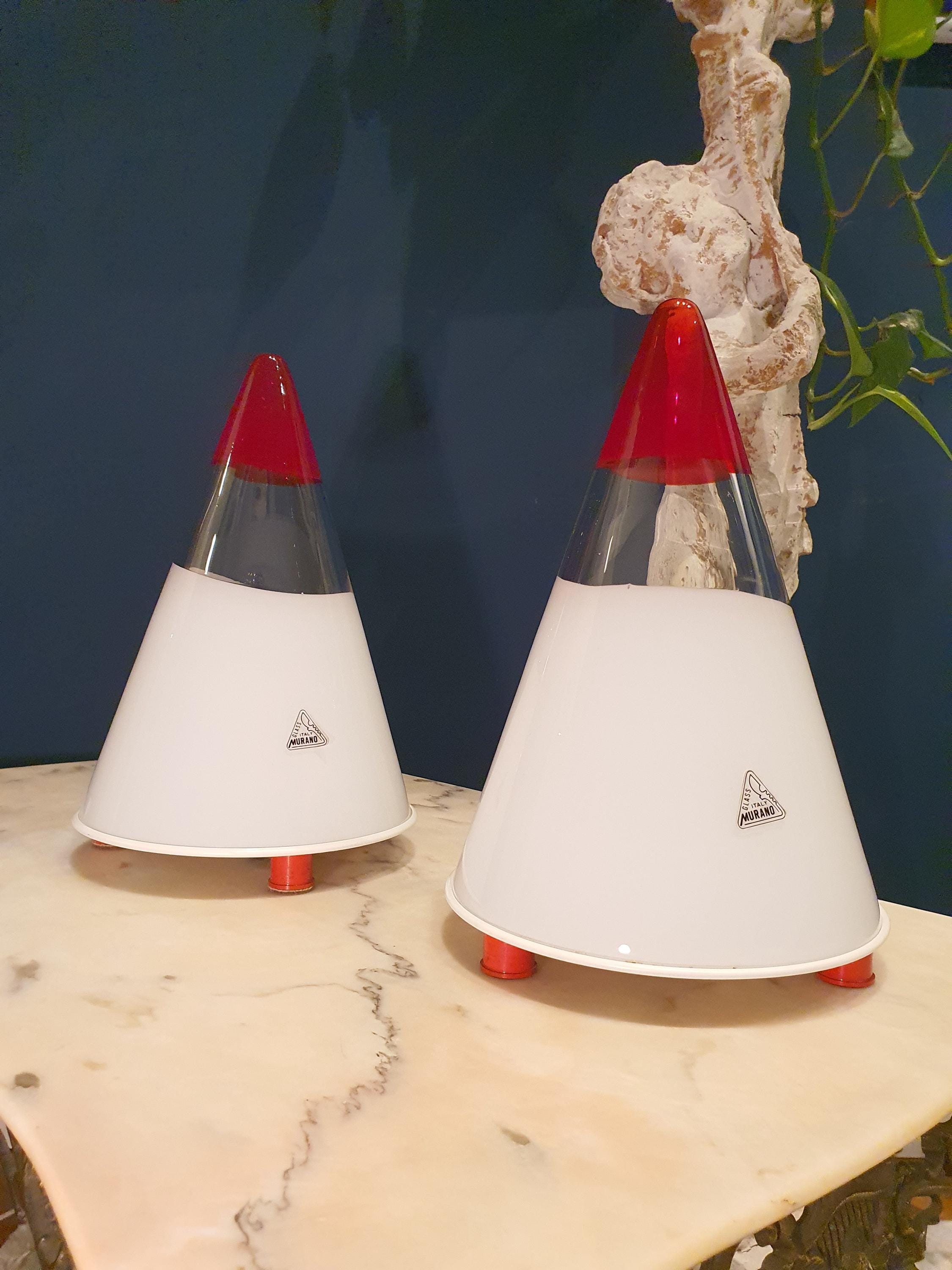 Vintage Murano Glass Table Lamps: Cone-Shaped MCM Italian Lighting