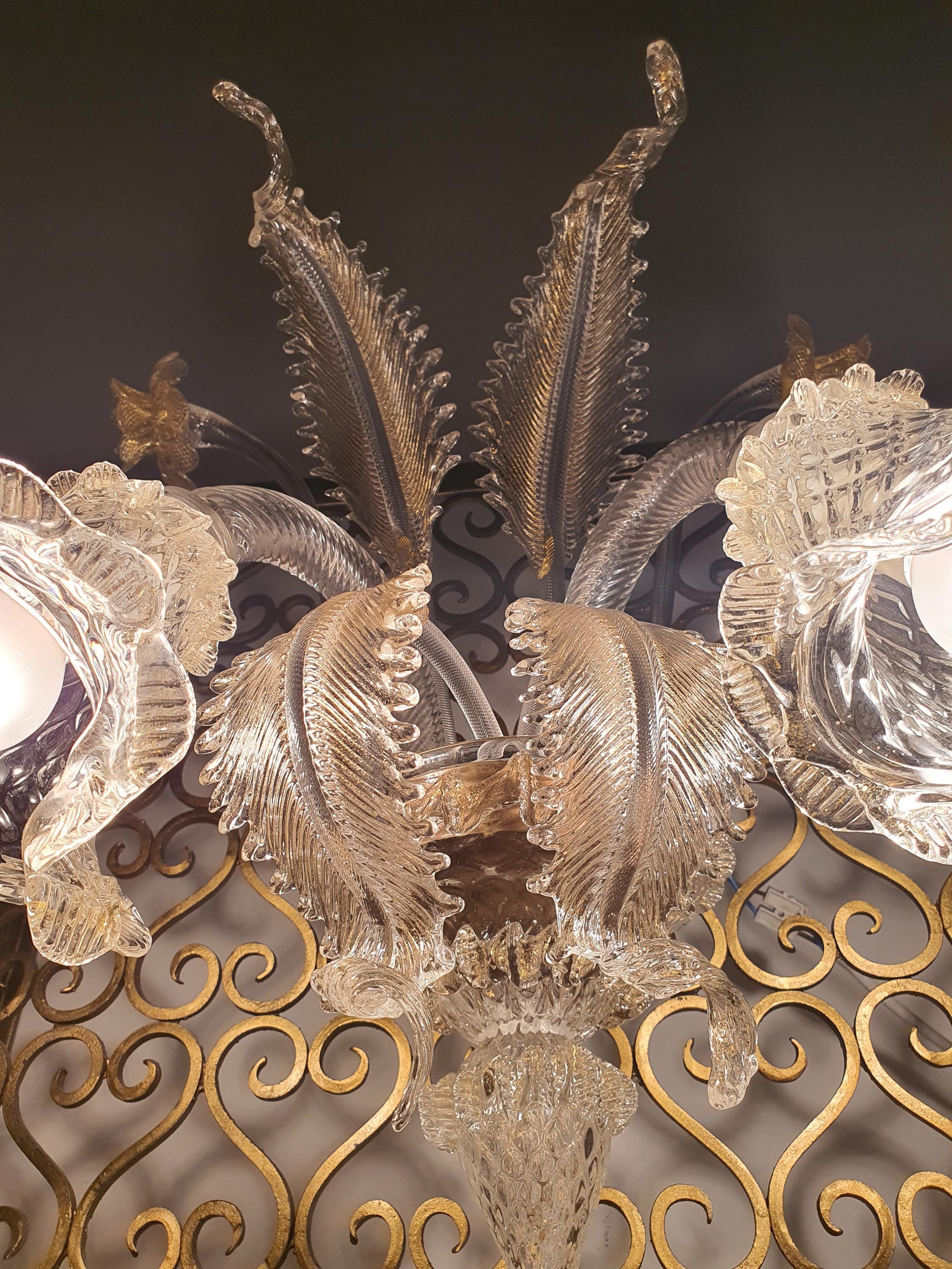 Vintage Murano Glass Wall Sconce: Golden Tulip Hollywood Regency Lighting