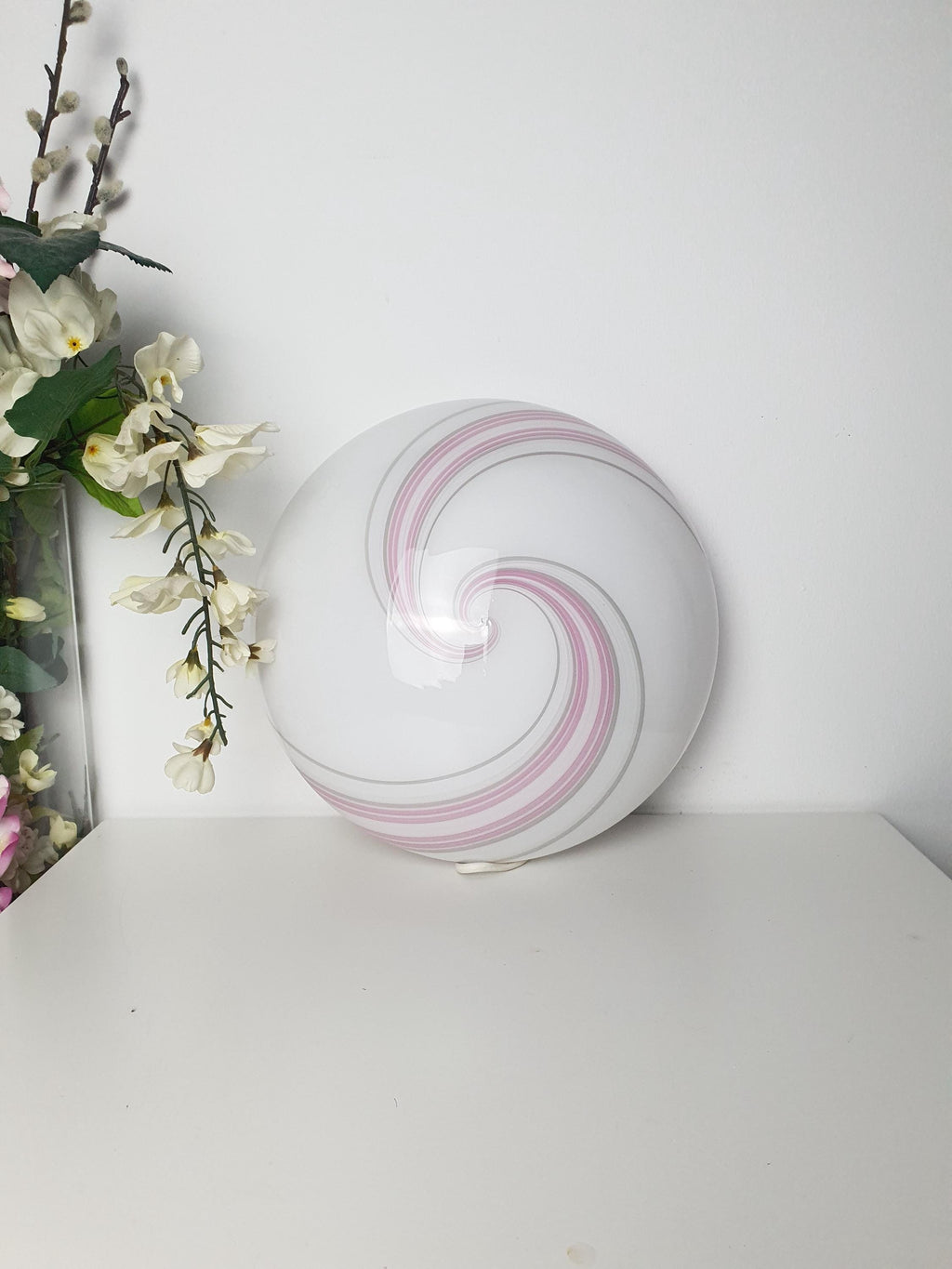 Vintage Murano glass white pink grey swirl flush mount or sconce
