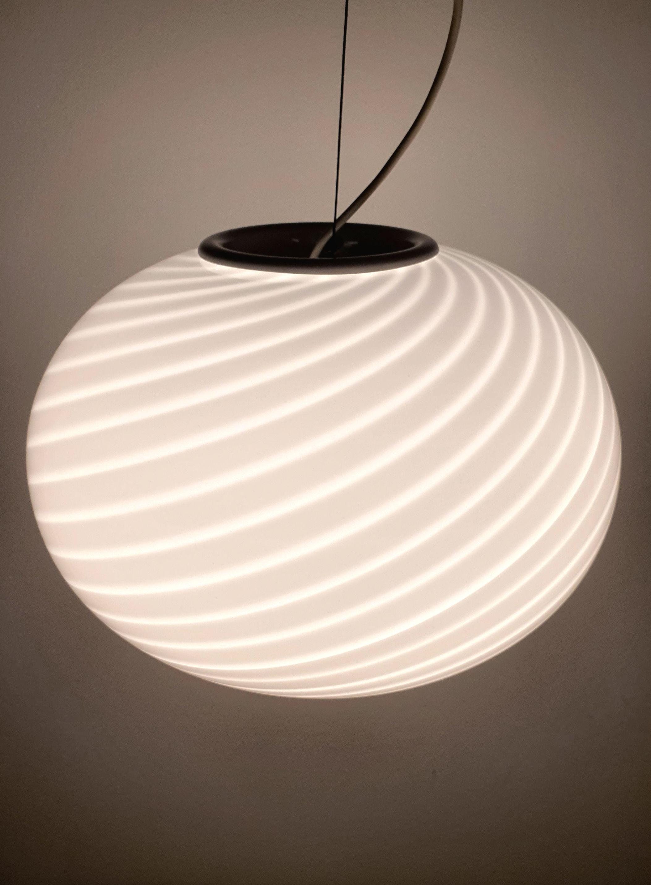 White Swirl Murano Glass Pendant Light: Vintage Italian MCM Chandelier