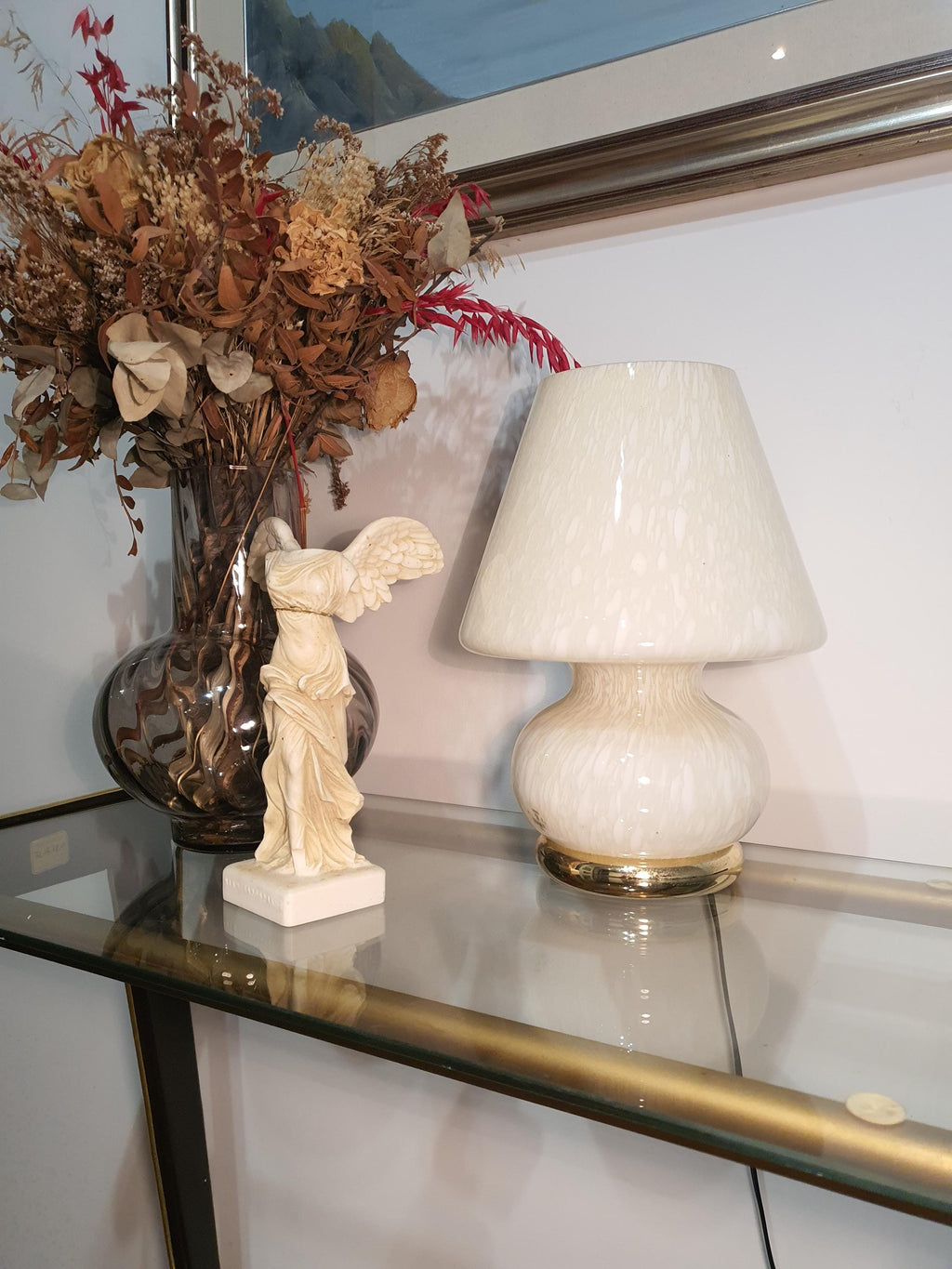 Vintage Murano Glass Mushroom Lamp: Mid-Century Modern Beige Bedside Light