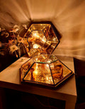 Pair of vintage Italian hexagonal mirror glass lights, gold-toned accents, Hollywood Regency, wall or ceiling, Italy 1970s