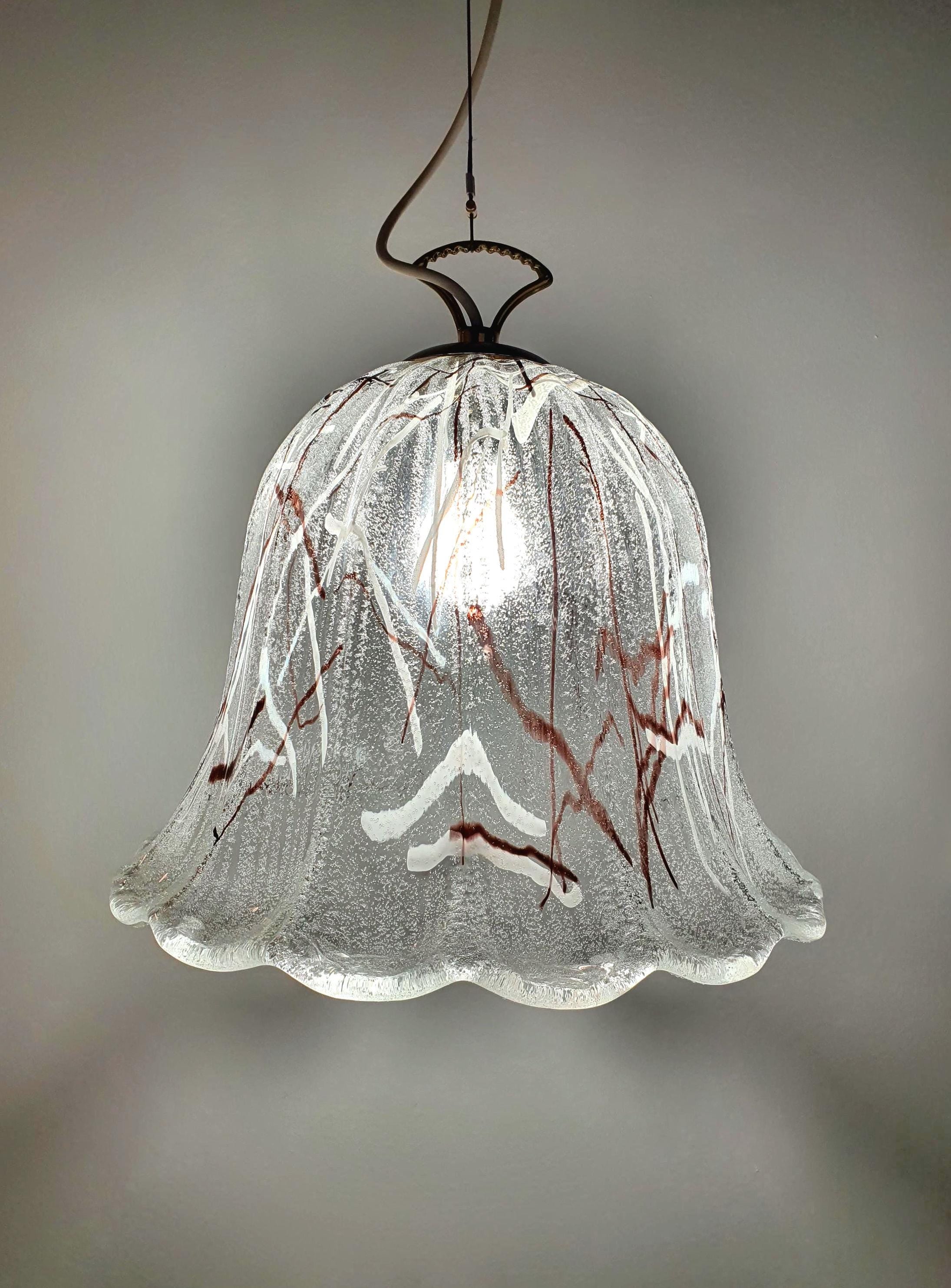 Vintage Murano Glass Pendant Light: Handcrafted Floral Tulip Lamp
